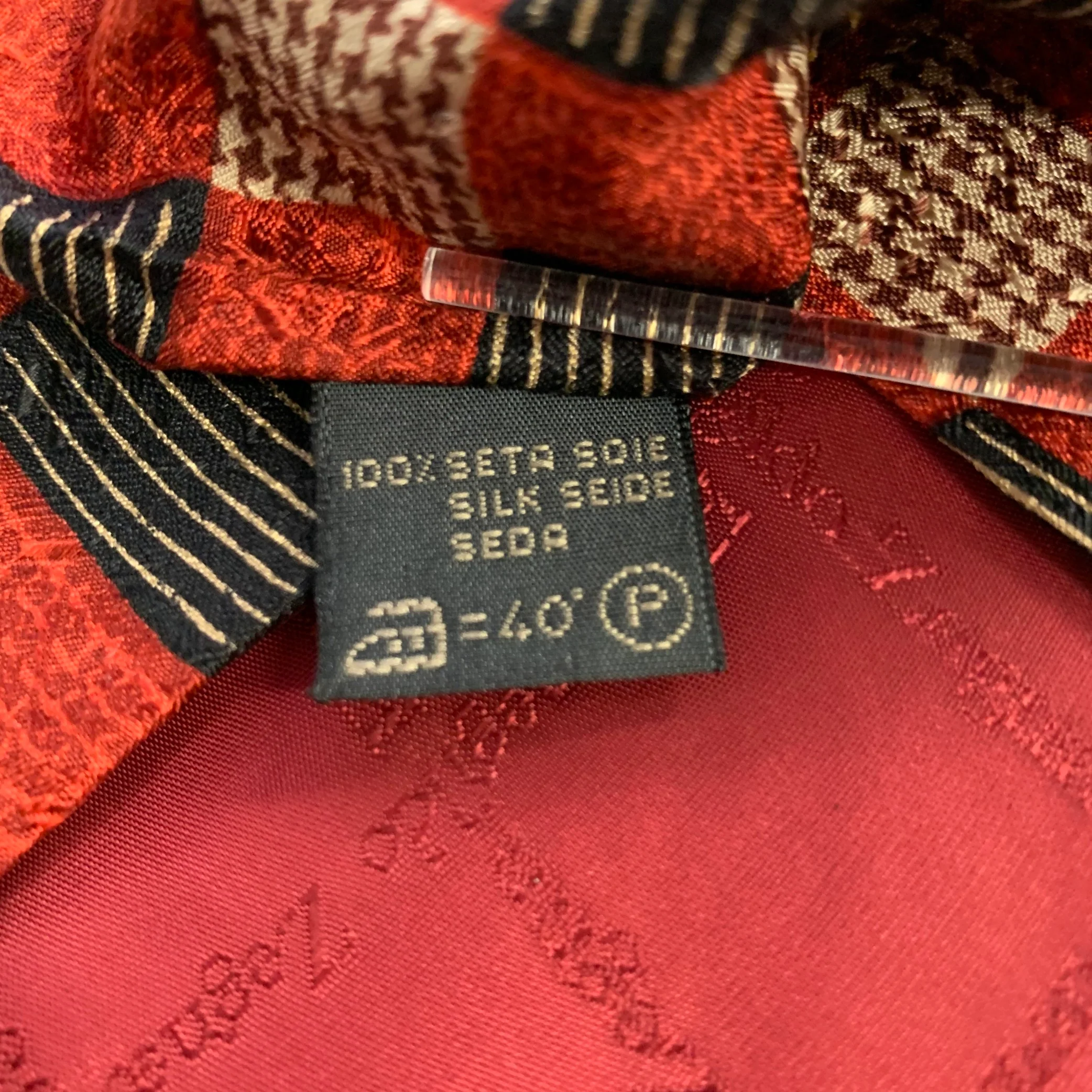 ERMENEGILDO ZEGNA One Size Red Black Silk Tie - Image 3