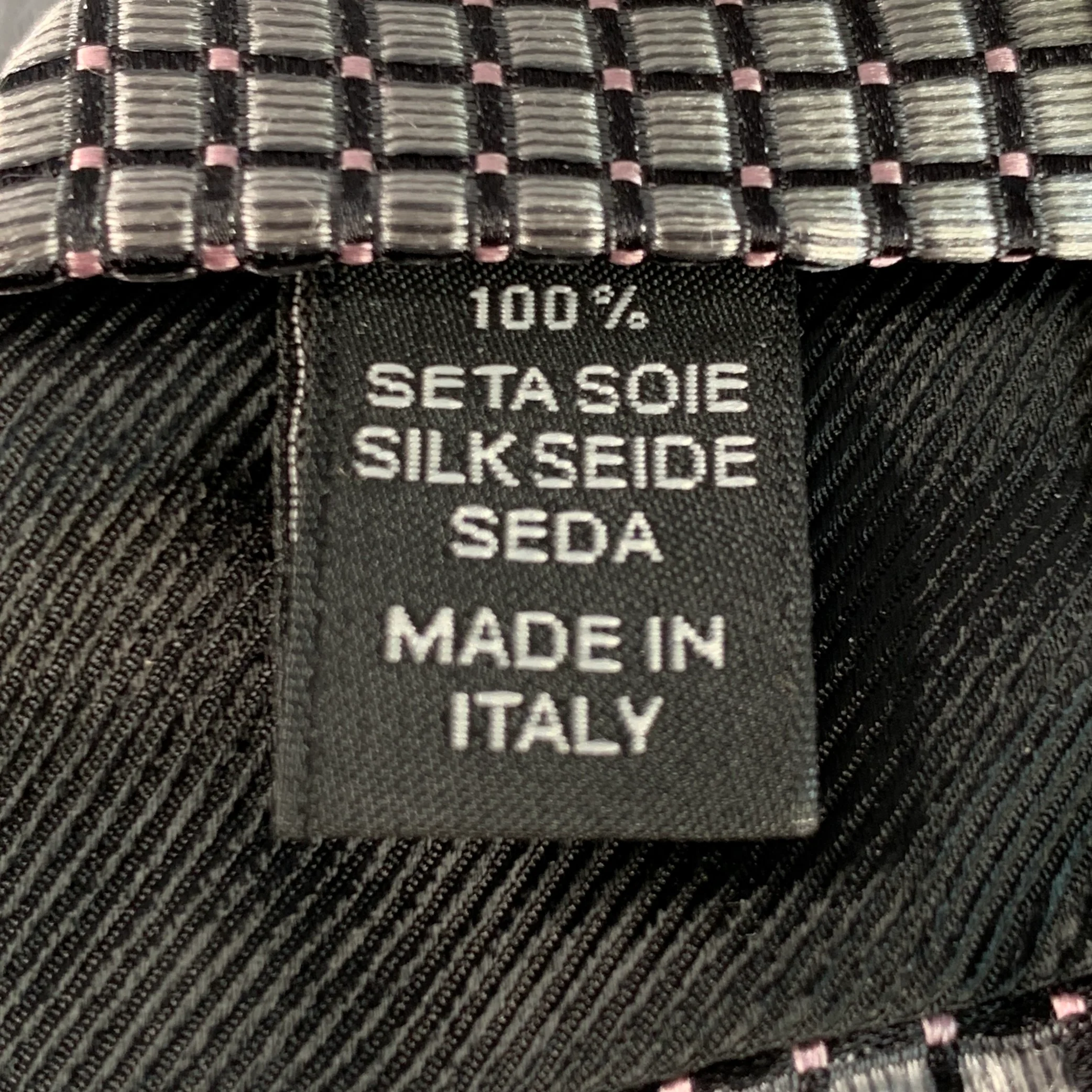 ERMENEGILDO ZEGNA One Size Silver Black Checkered Silk Tie - Image 5