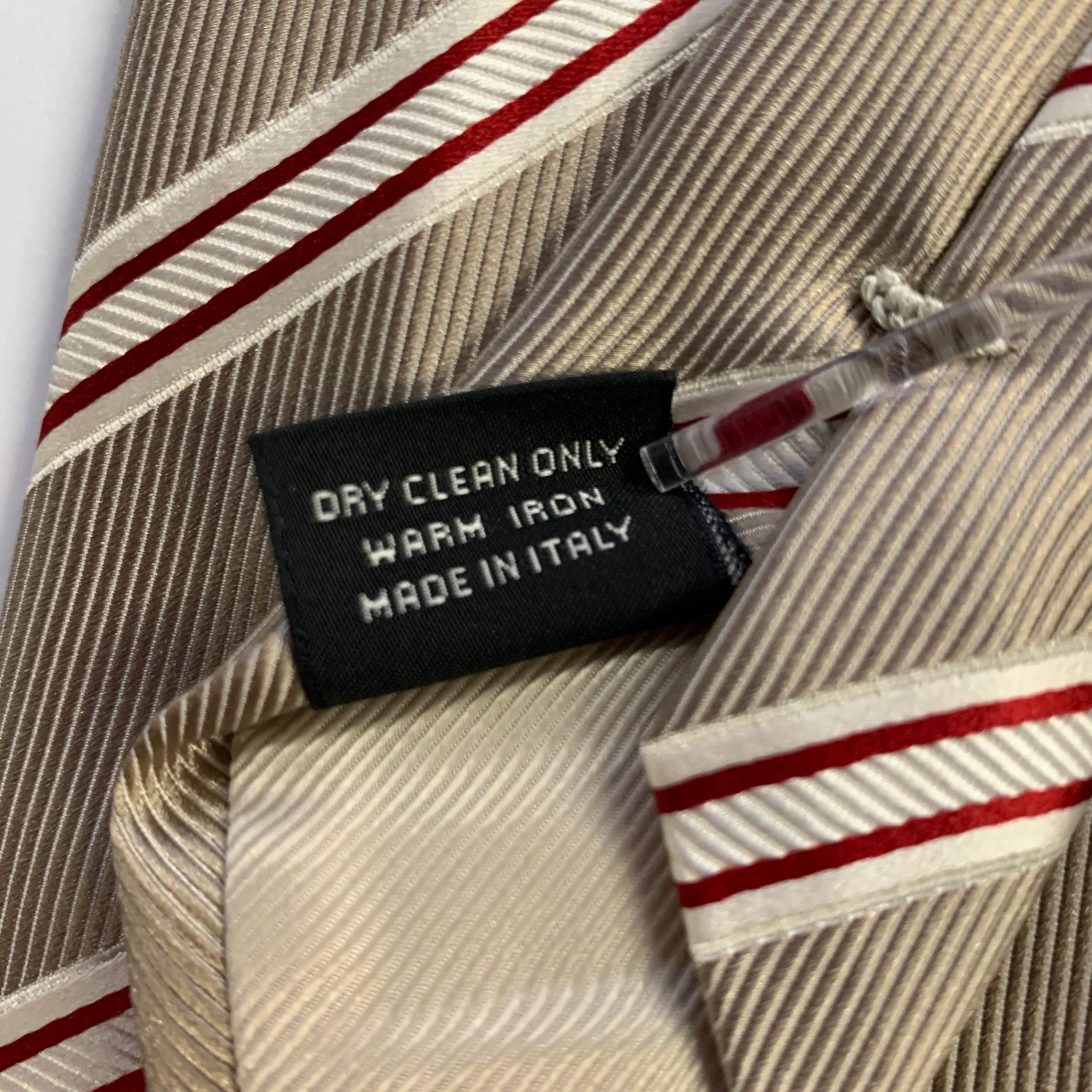 ERMENEGILDO ZEGNA One Size Tan Red Diagonal Stripe Silk Tie - Image 5