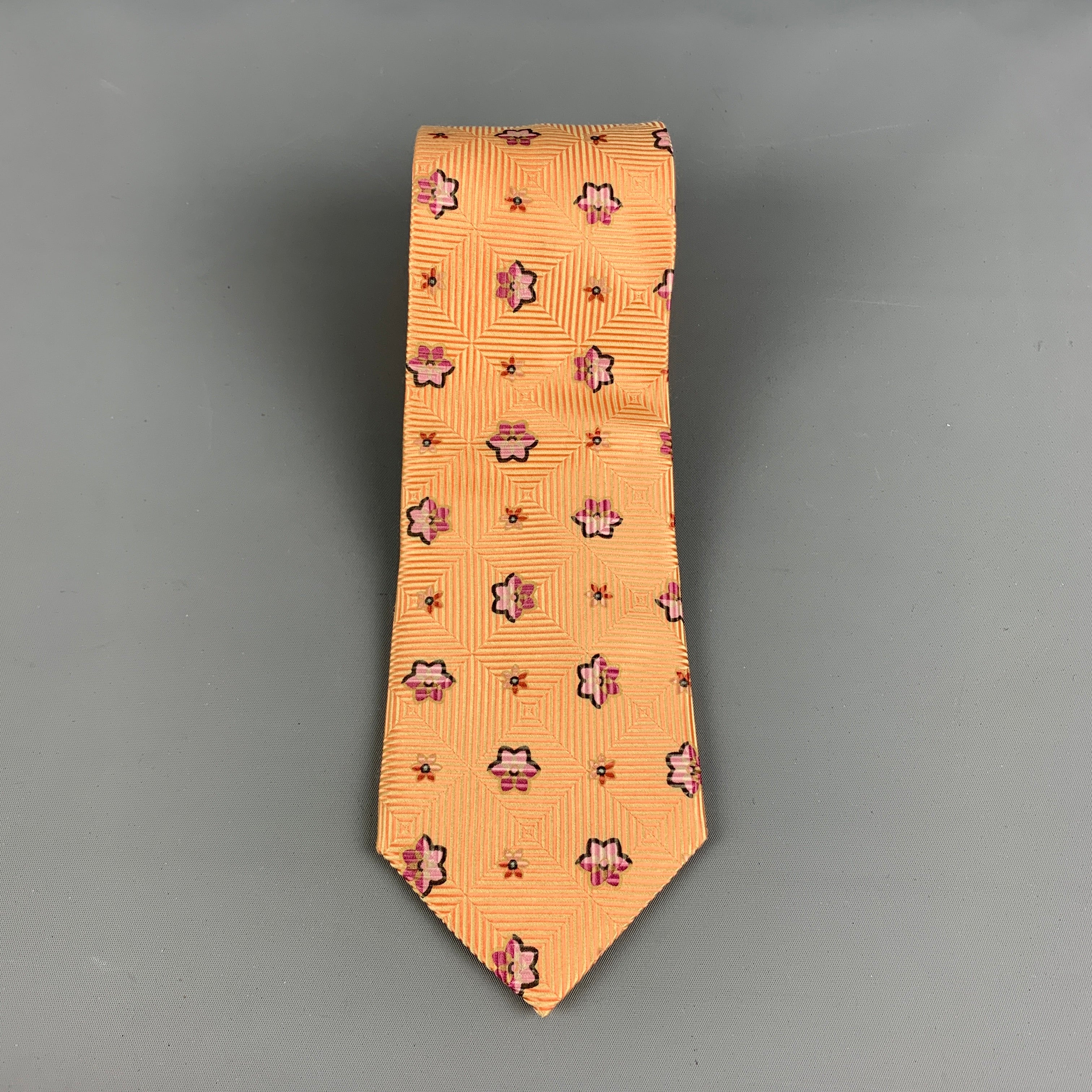 ERMENEGILDO ZEGNA Orange Pink Floral Silk Tie