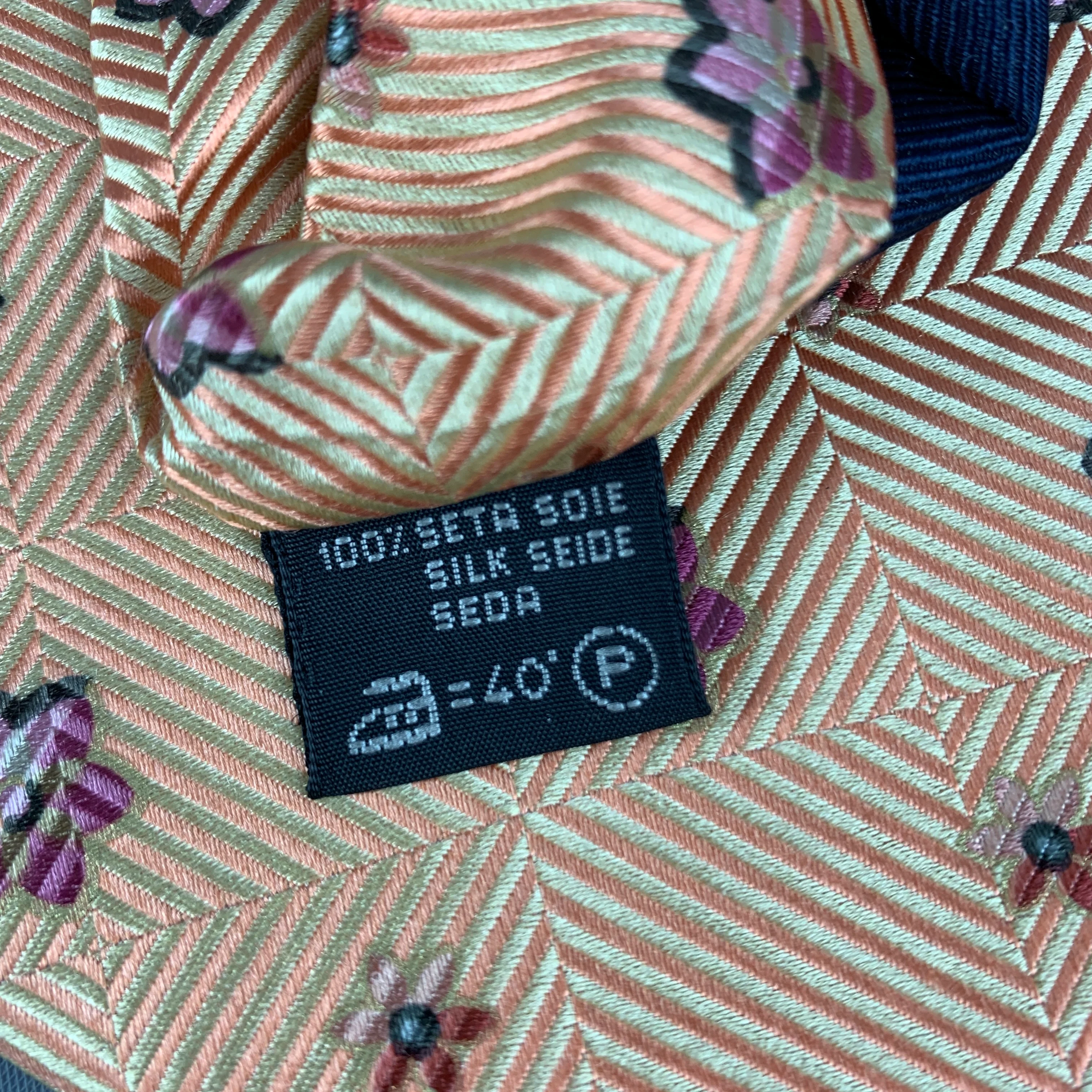 ERMENEGILDO ZEGNA Orange Pink Floral Silk Tie - Image 5