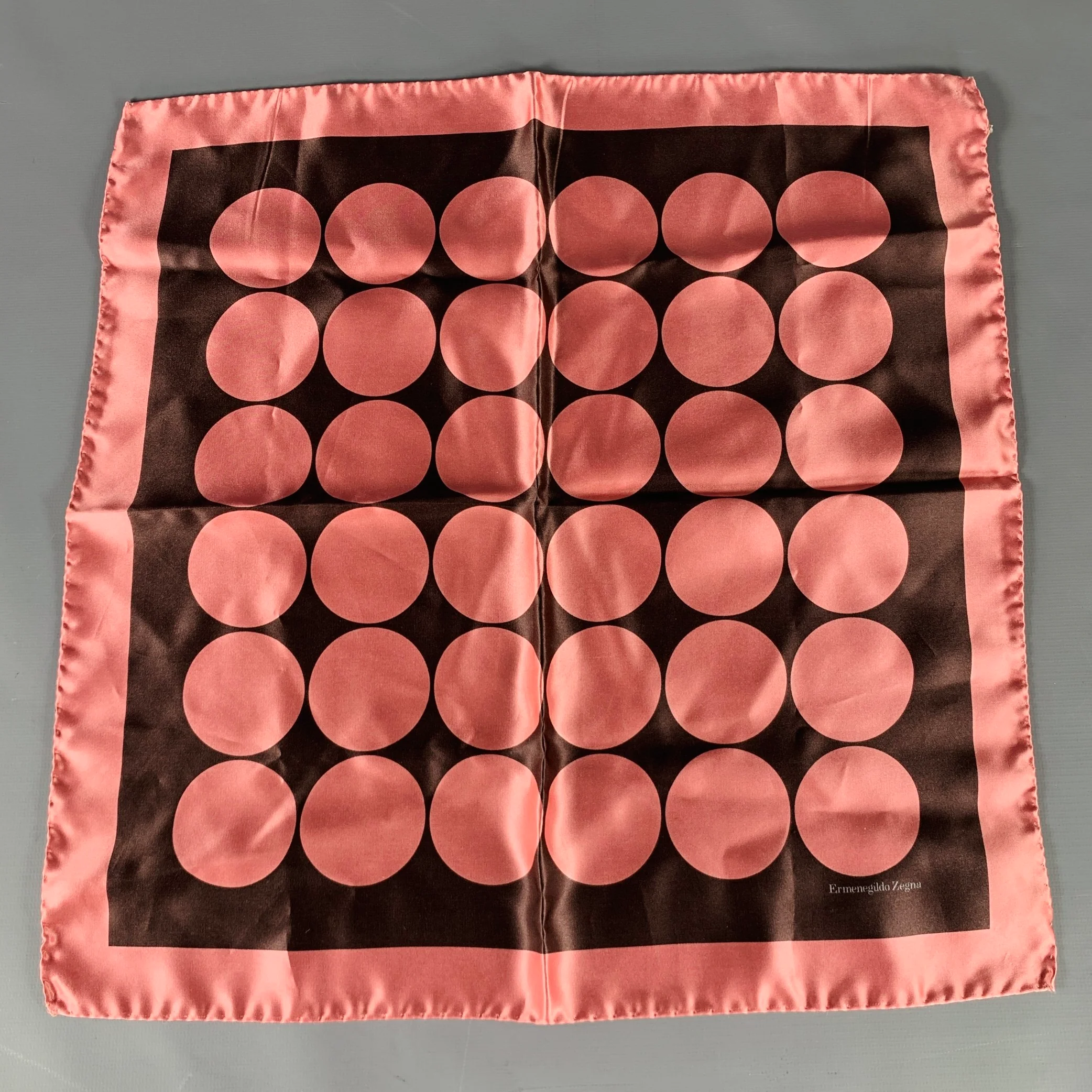 ERMENEGILDO ZEGNA Pink Brown Dots Silk Pocket Square