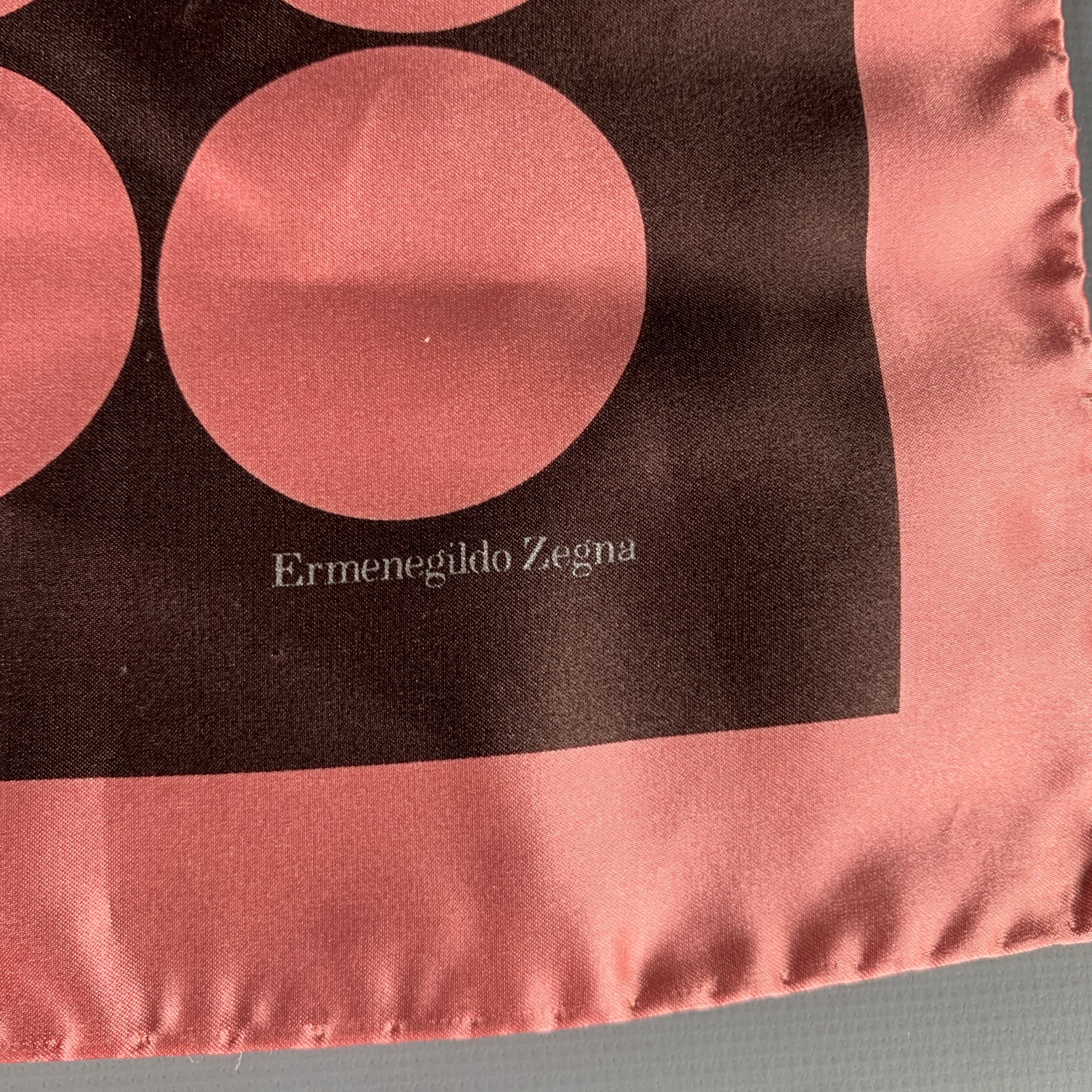 ERMENEGILDO ZEGNA Pink Brown Dots Silk Pocket Square - Image 2