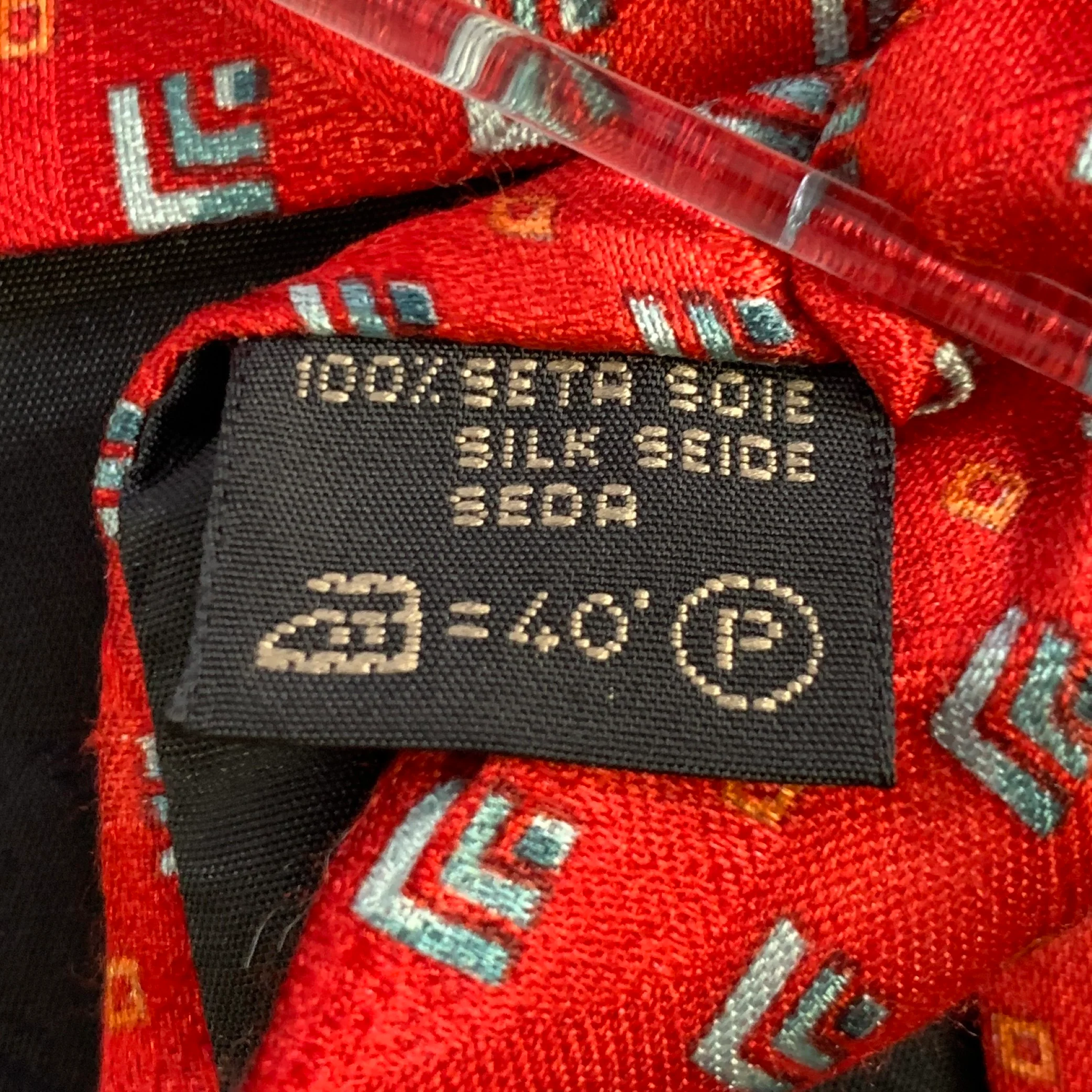 ERMENEGILDO ZEGNA Red Blue Diamond Grid Silk Tie - Image 4