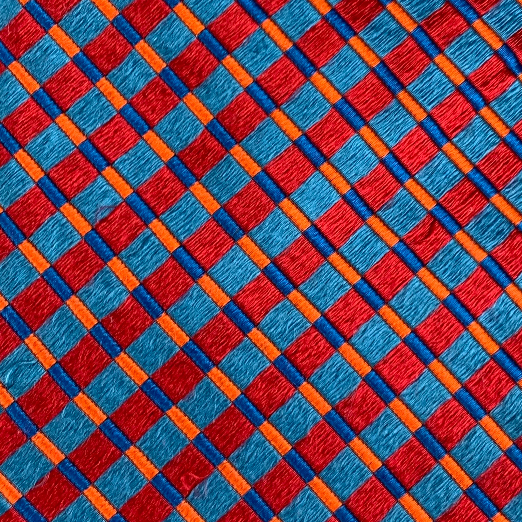 ERMENEGILDO ZEGNA Red Blue Rhombus Silk Satin Tie - Image 3