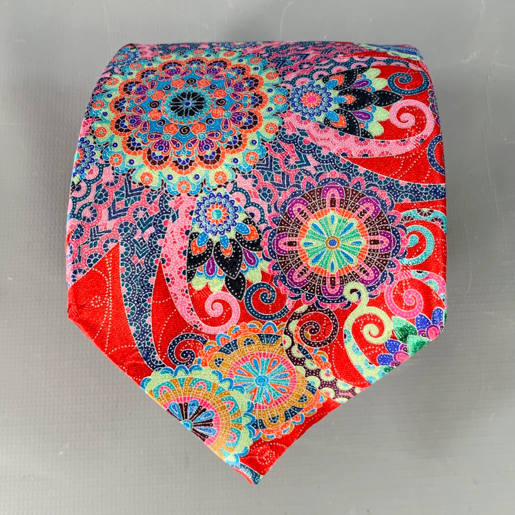 ERMENEGILDO ZEGNA Red Multi Color Abstract Floral Silk Satin Tie