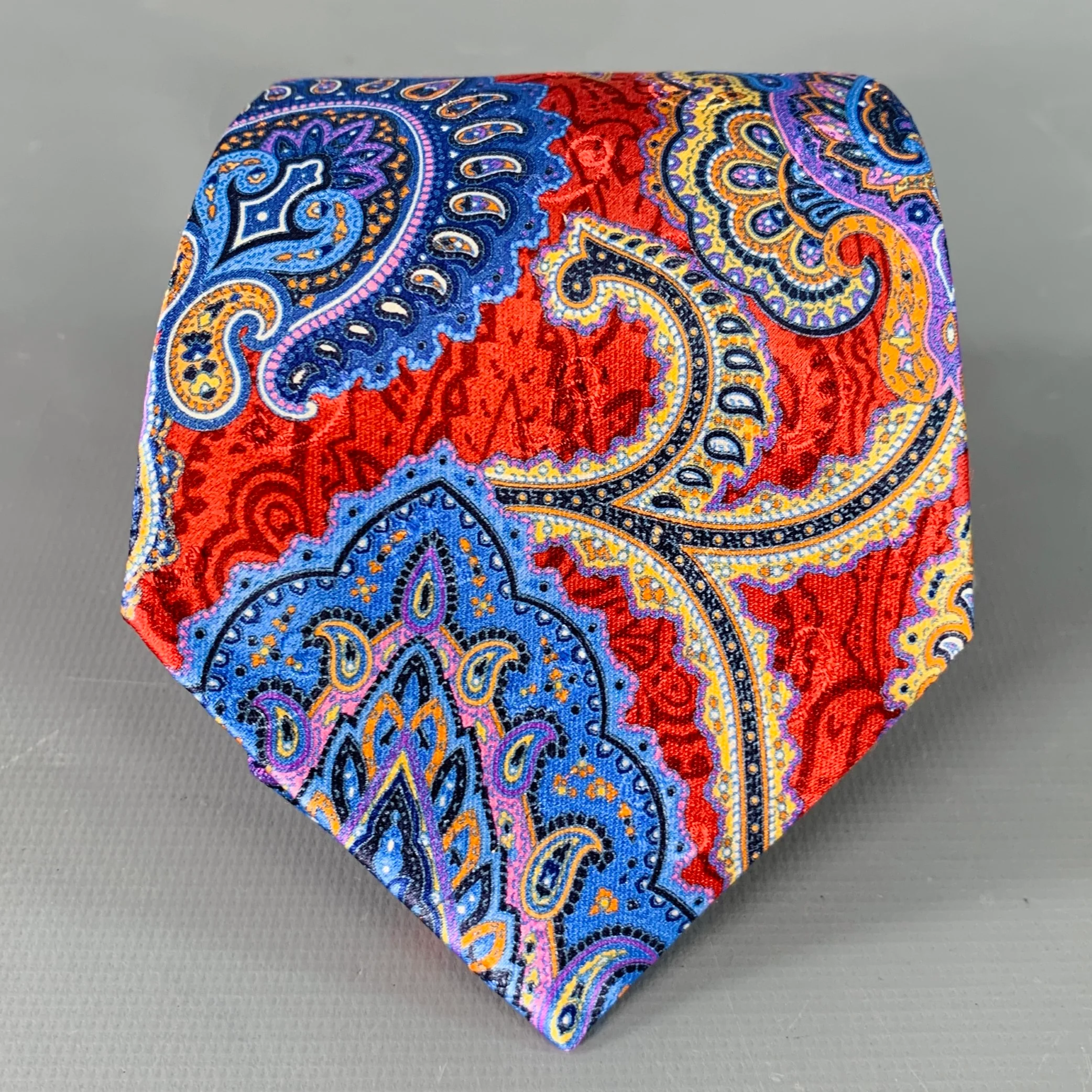 ERMENEGILDO ZEGNA Red Multi Color Paisley Silk Satin Tie
