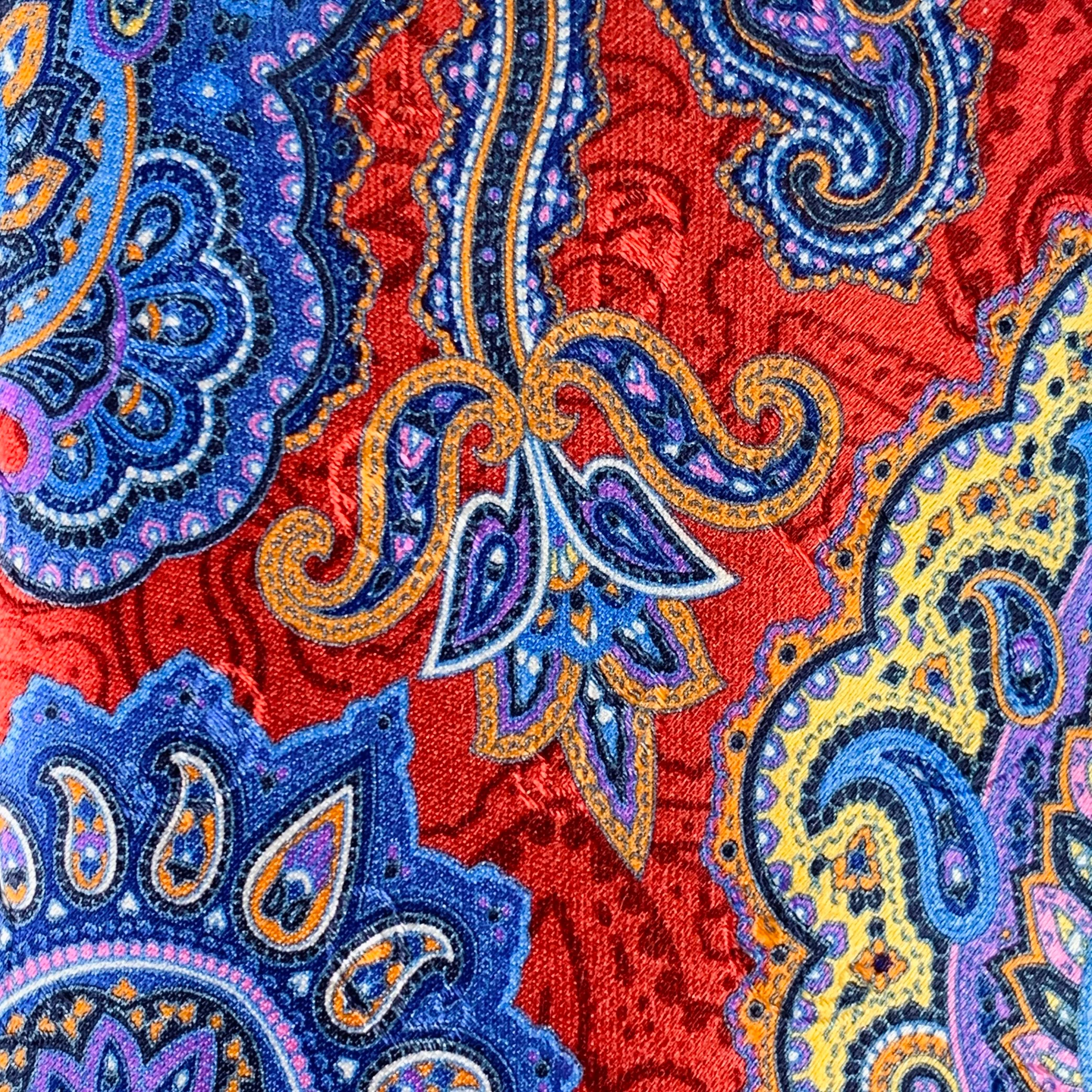 ERMENEGILDO ZEGNA Red Multi Color Paisley Silk Satin Tie - Image 2