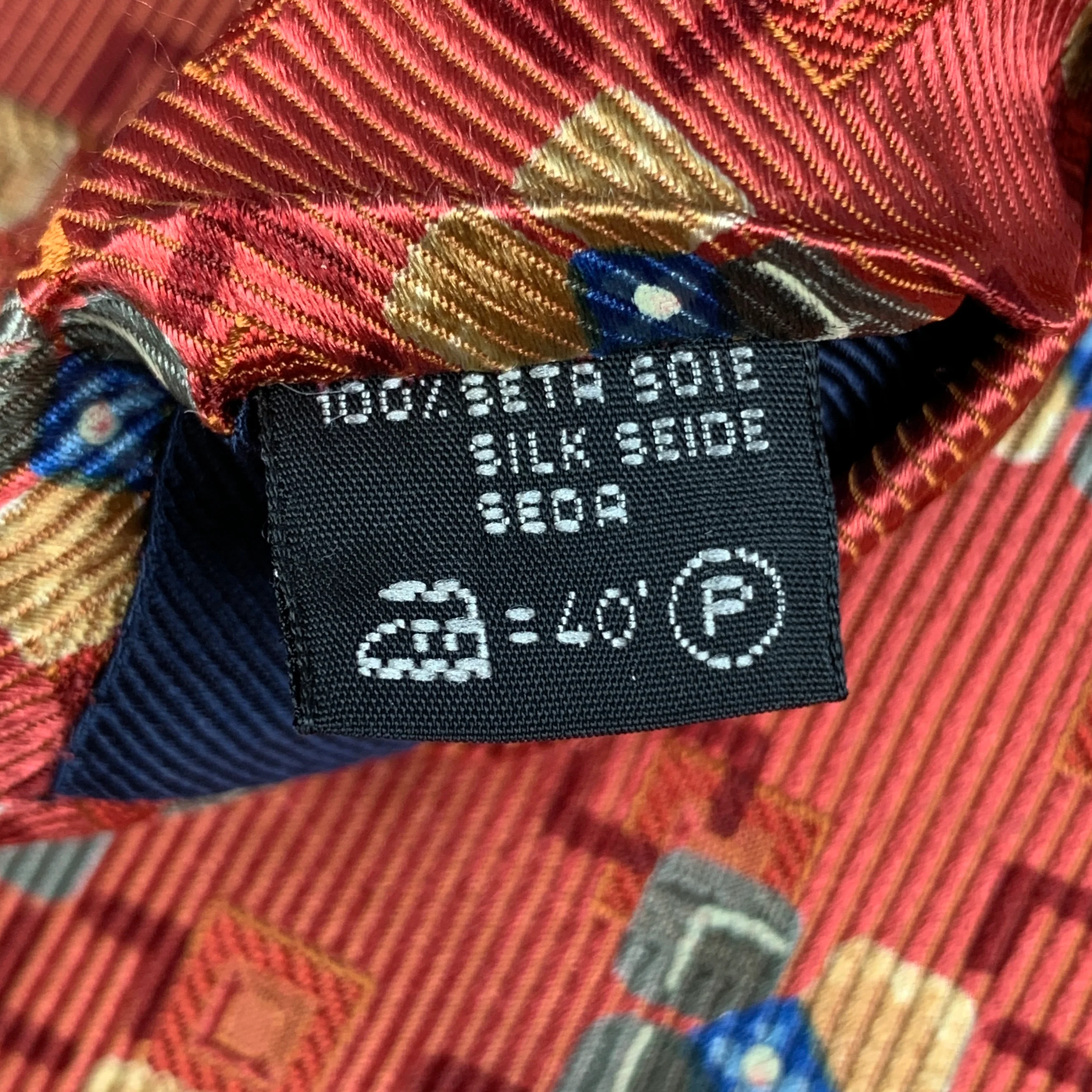 ERMENEGILDO ZEGNA Red Yellow/Blue Squares Silk Tie - Image 5