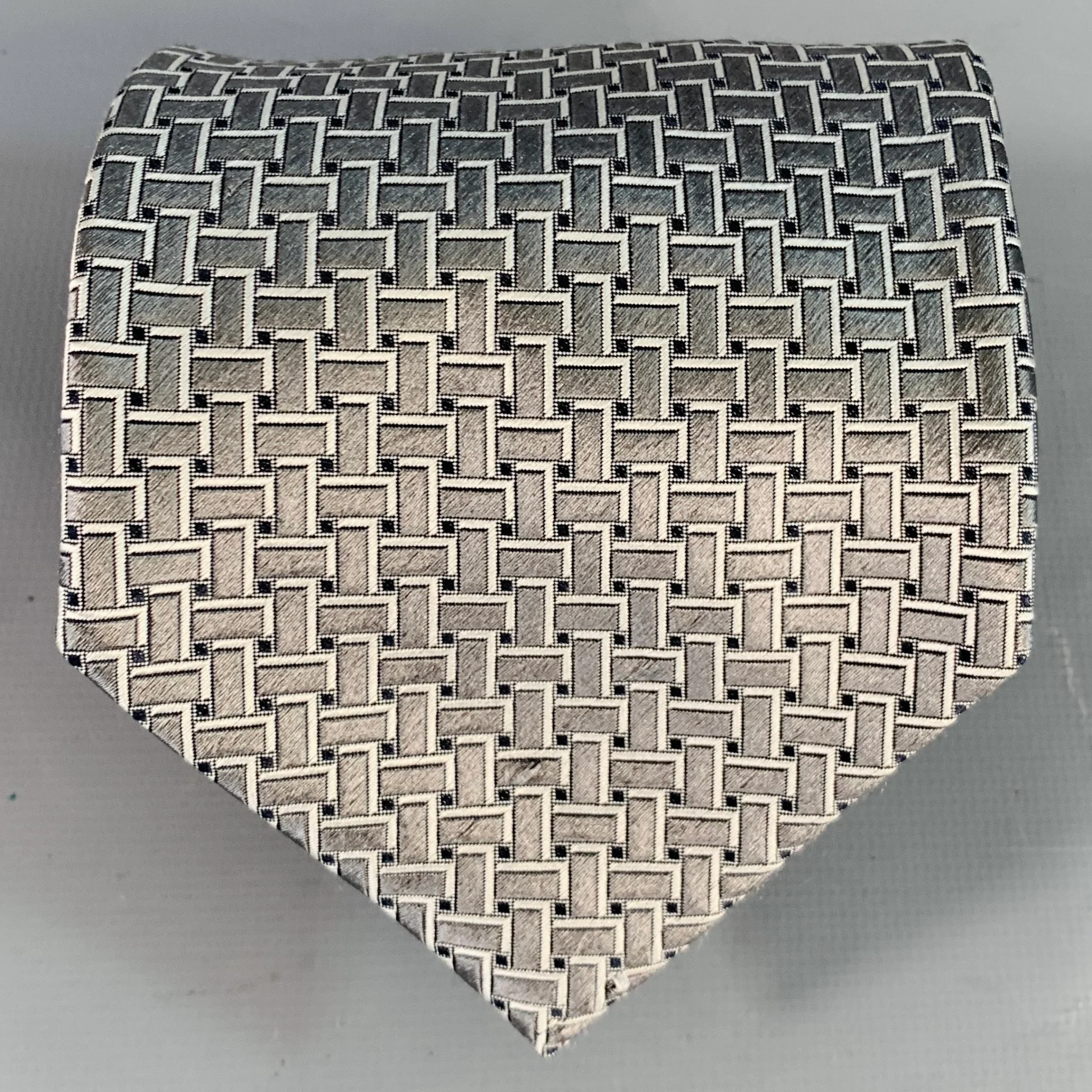 ERMENEGILDO ZEGNA Silver Black Woven Silk Tie