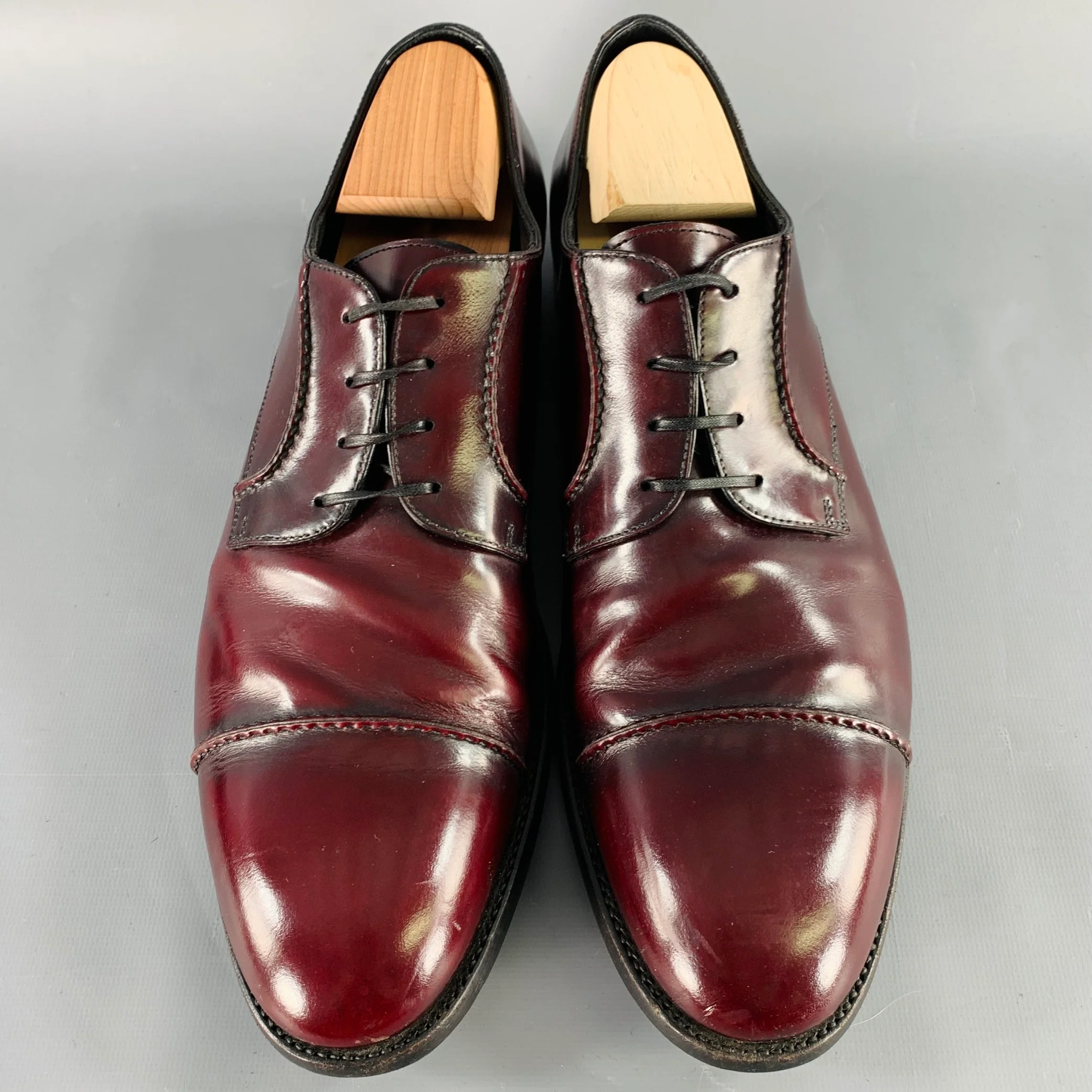 ERMENEGILDO ZEGNA Size 11 Burgundy Leather Cap Toe Lace-Up Shoes - Image 4