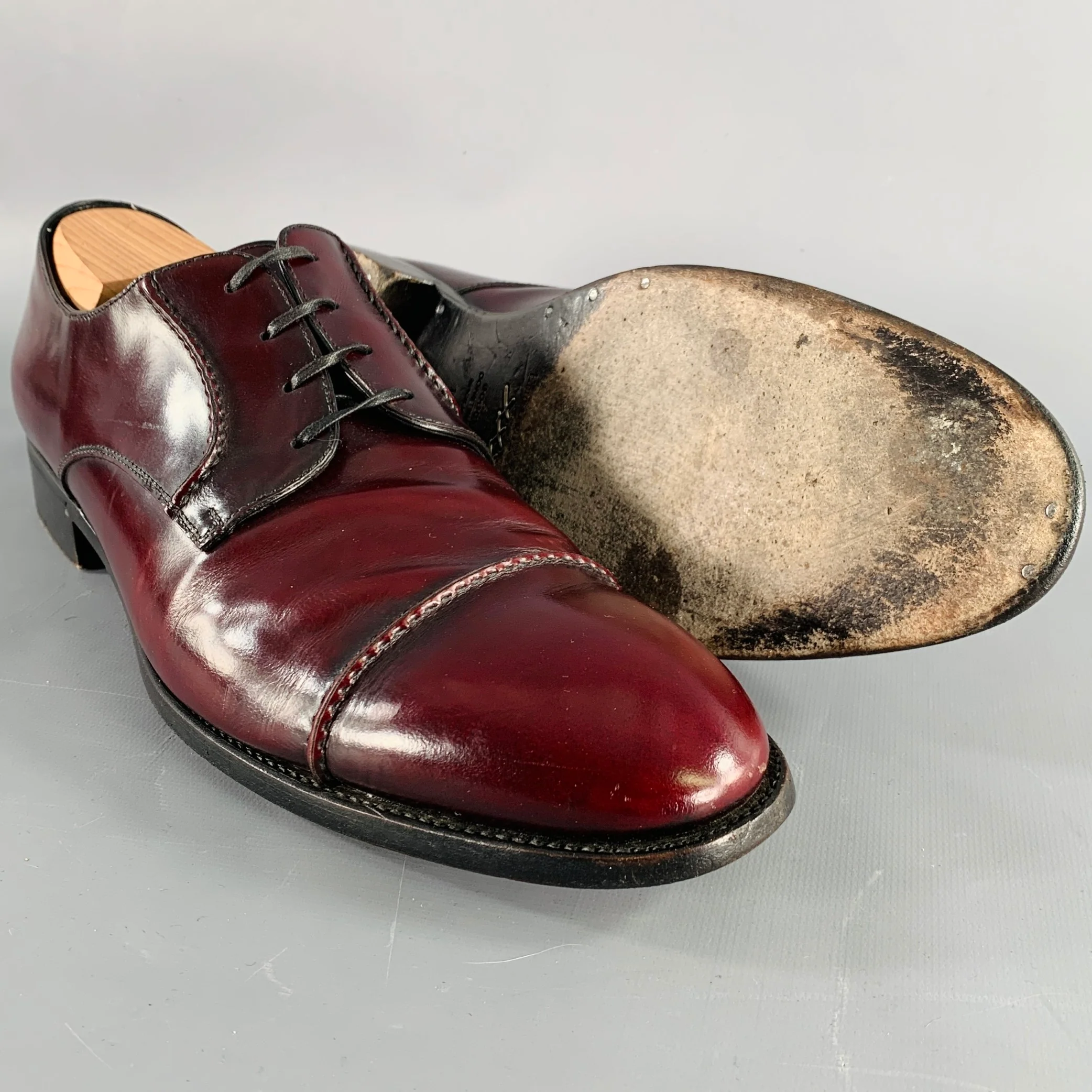 ERMENEGILDO ZEGNA Size 11 Burgundy Leather Cap Toe Lace-Up Shoes - Image 5