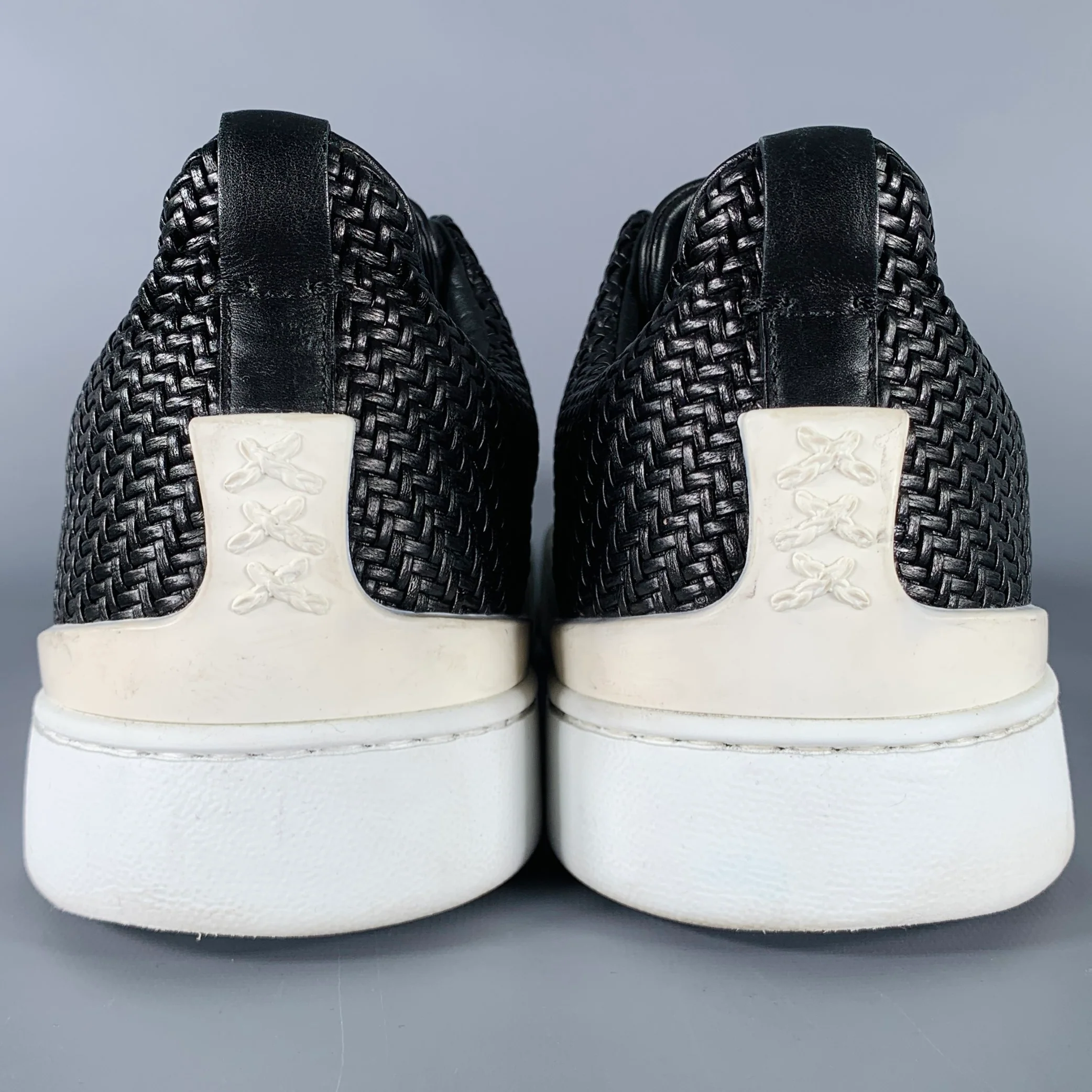 ERMENEGILDO ZEGNA Size 12 Black Brown Woven Leather Slip On Sneakers - Image 3