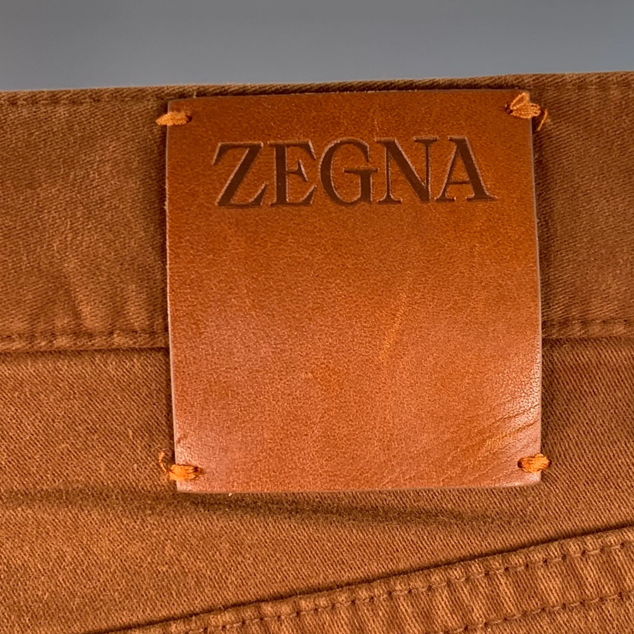 ERMENEGILDO ZEGNA Size 30 Brown Cotton Blend Slim Fit Jean Cut Casual Pants - Image 3