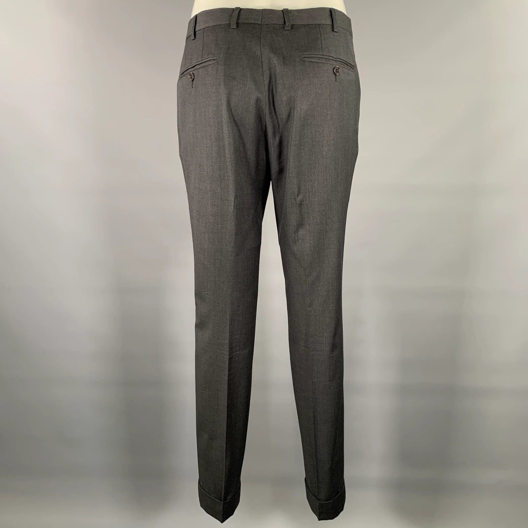 ERMENEGILDO ZEGNA Size 32 Charcoal Wool Slim Fit Dress Pants - Image 2