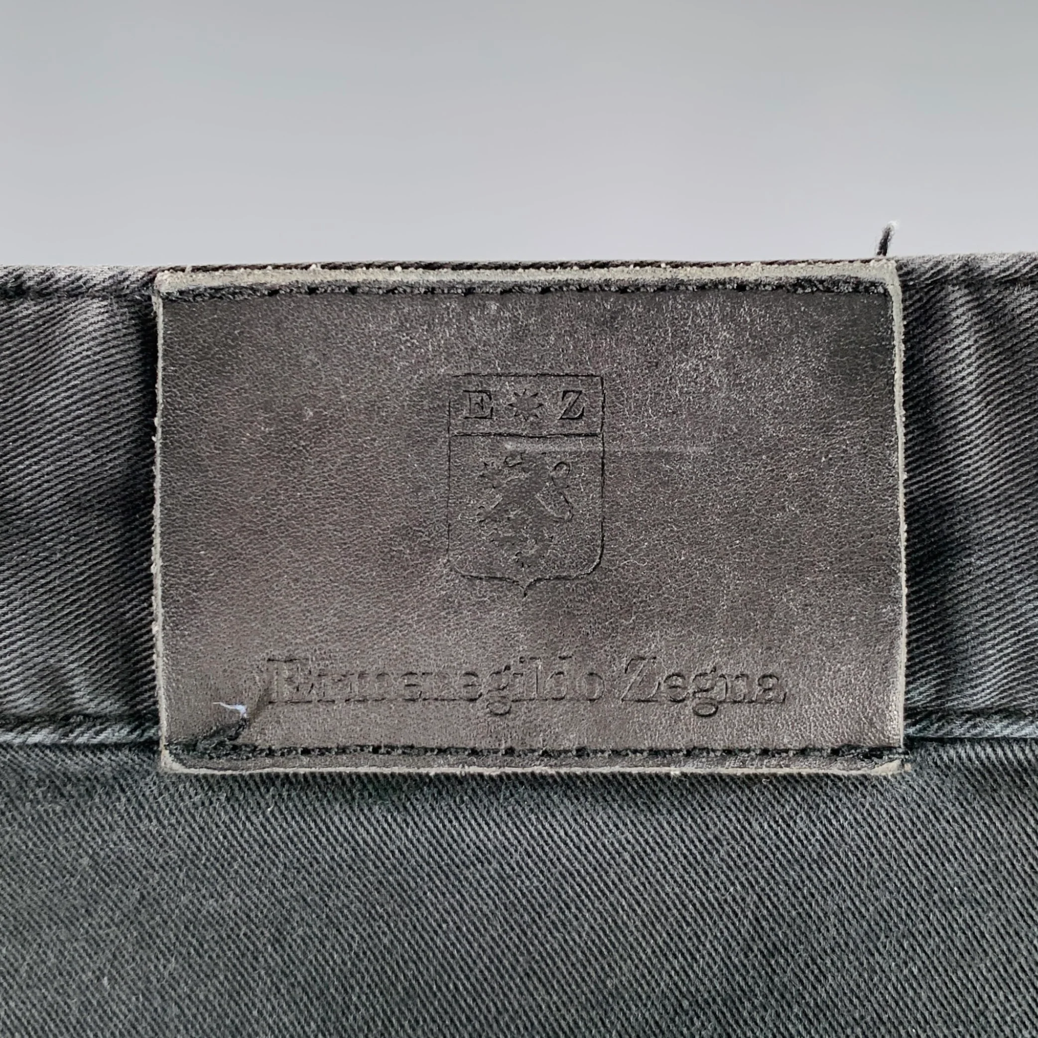 ERMENEGILDO ZEGNA Size 33 Black Cotton Blend Straight Jeans - Image 3