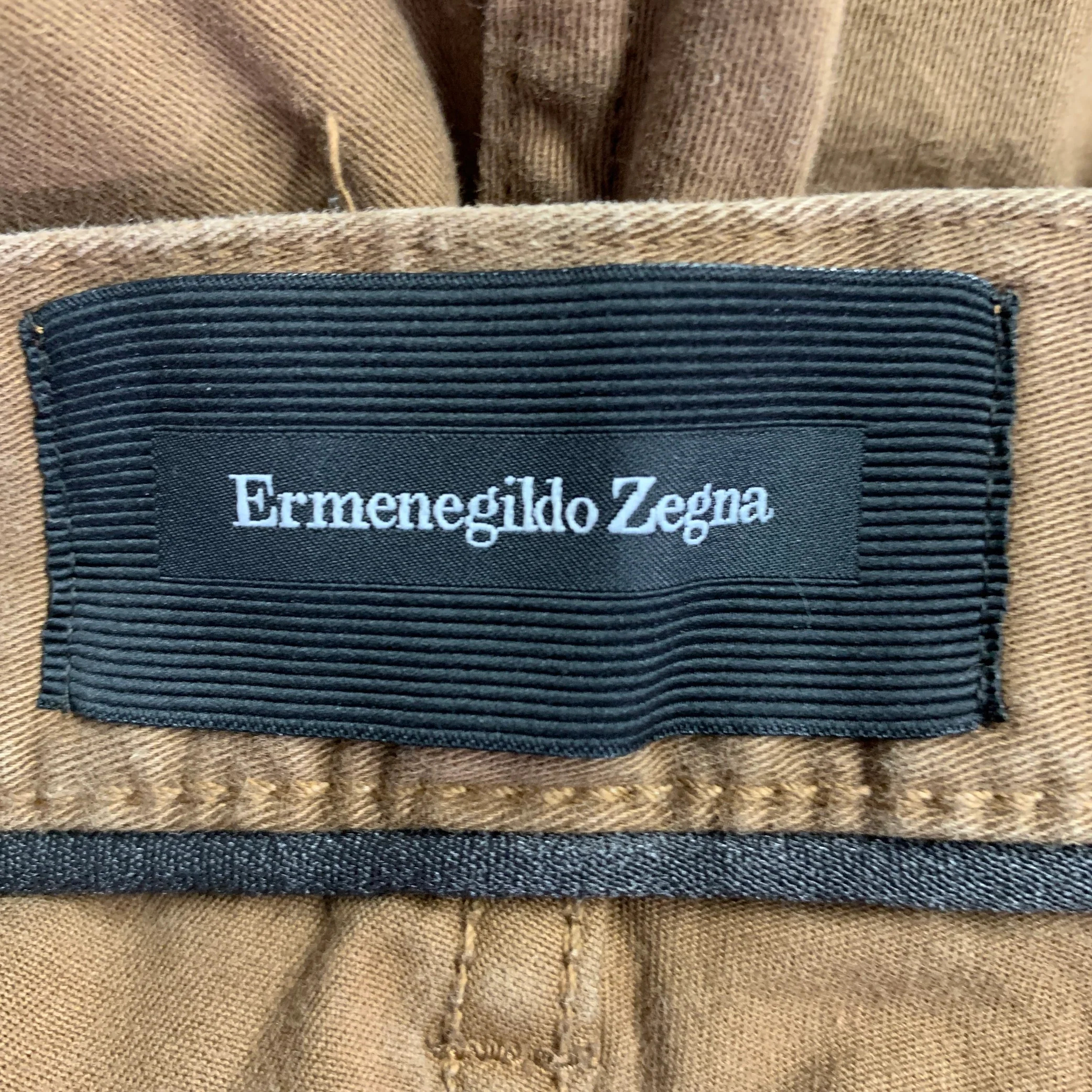 ERMENEGILDO ZEGNA Size 34 Tan Twill Cotton Blend Five Pockets Casual Pants - Image 4