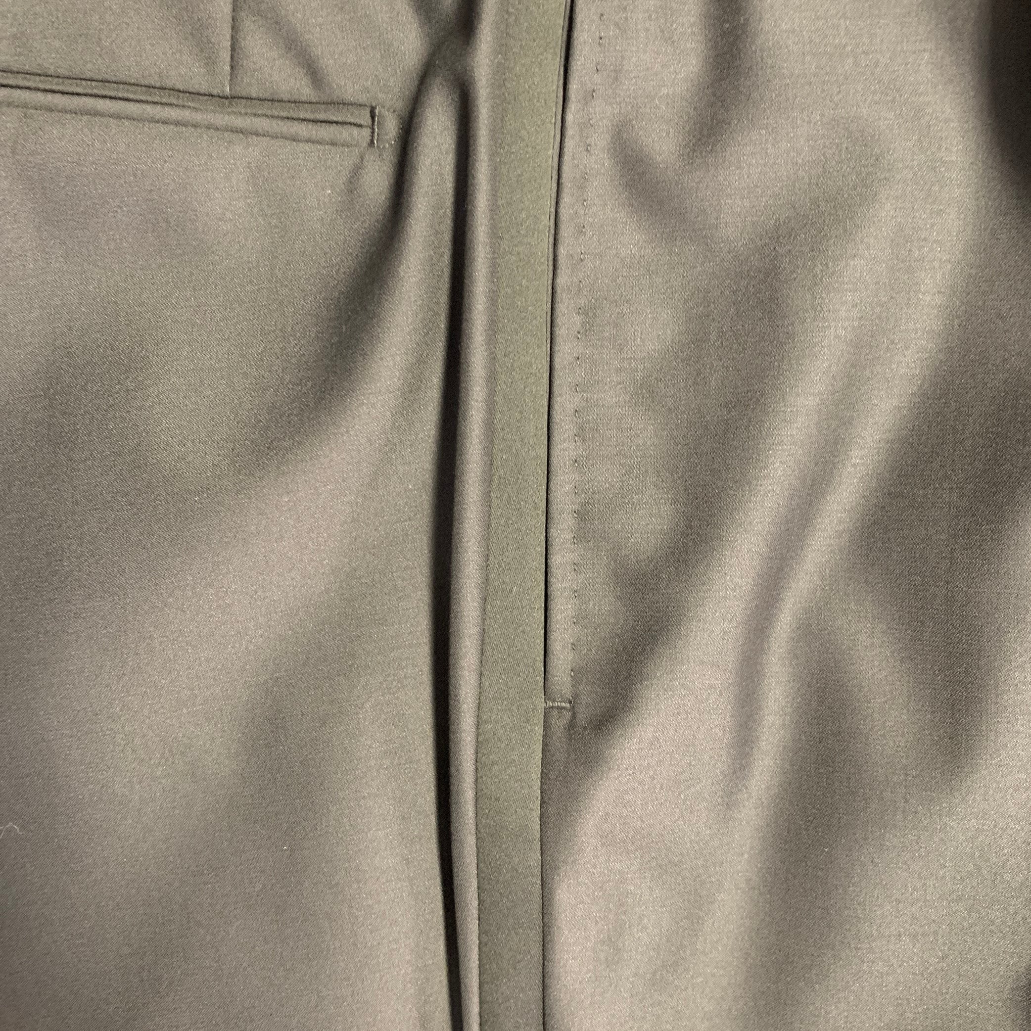 ERMENEGILDO ZEGNA Size 36 Black Wool Silk Flat Front Tapered Dress Pants - Image 3