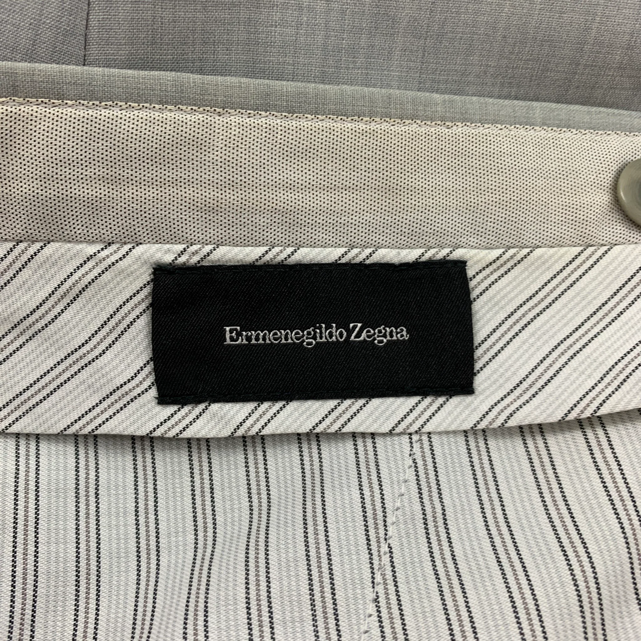 ERMENEGILDO ZEGNA Size 36 Light Grey Wool Flat Front Dress Pants - Image 5