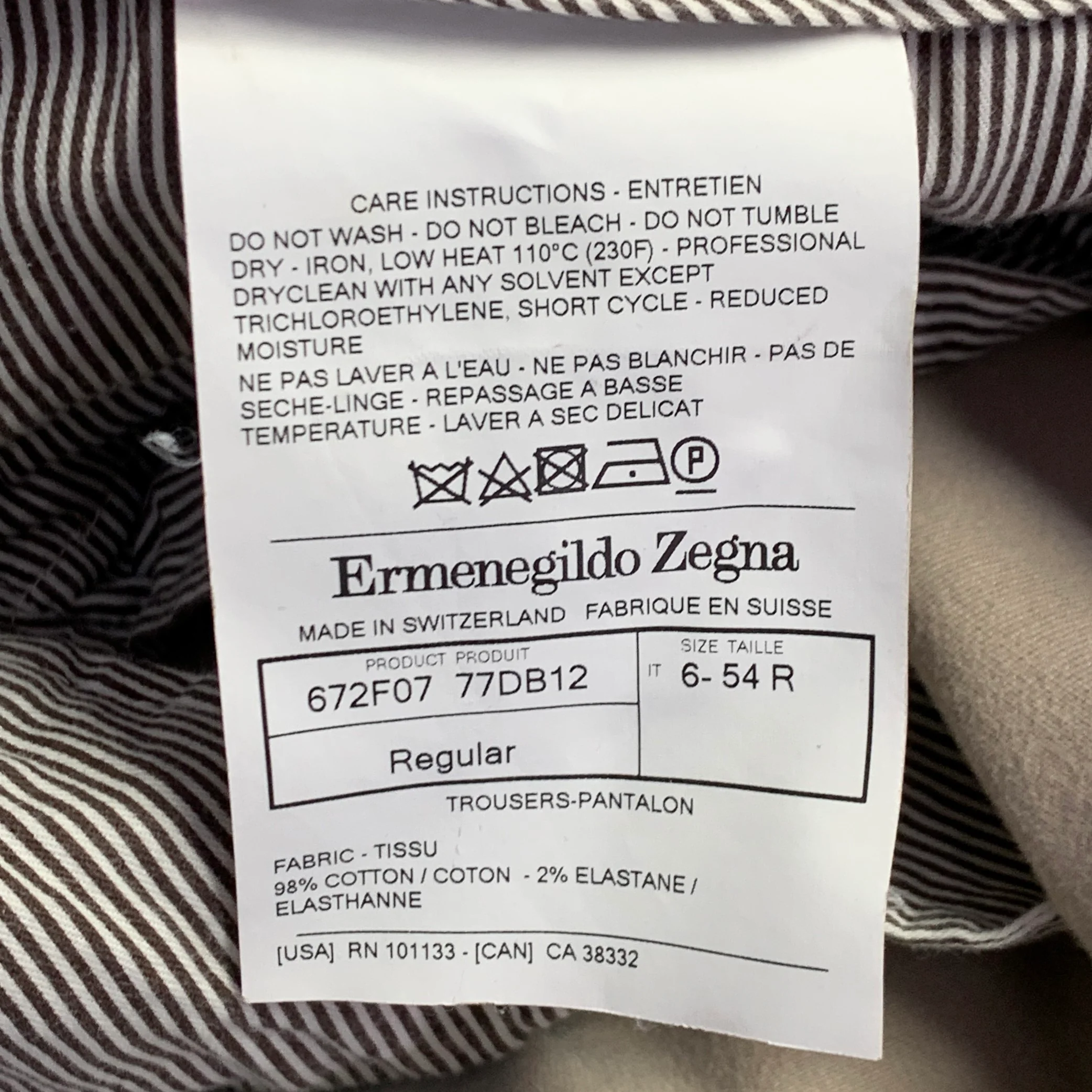 ERMENEGILDO ZEGNA Size 38 Beige Cotton Blend Flat Front Casual Pants - Image 8