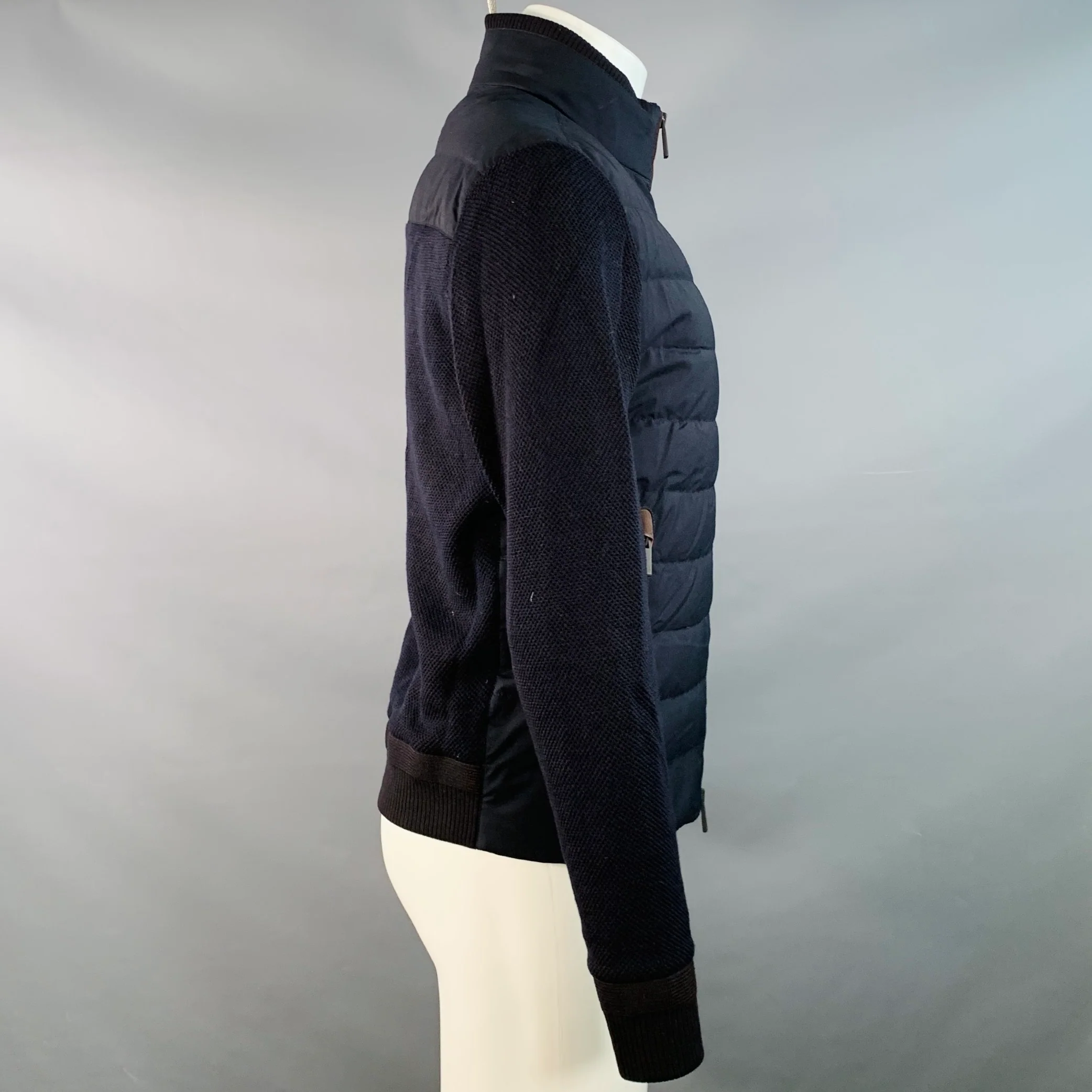 ERMENEGILDO ZEGNA Size 38 Navy Brown Quilted Wool Cotton Jacket - Image 2