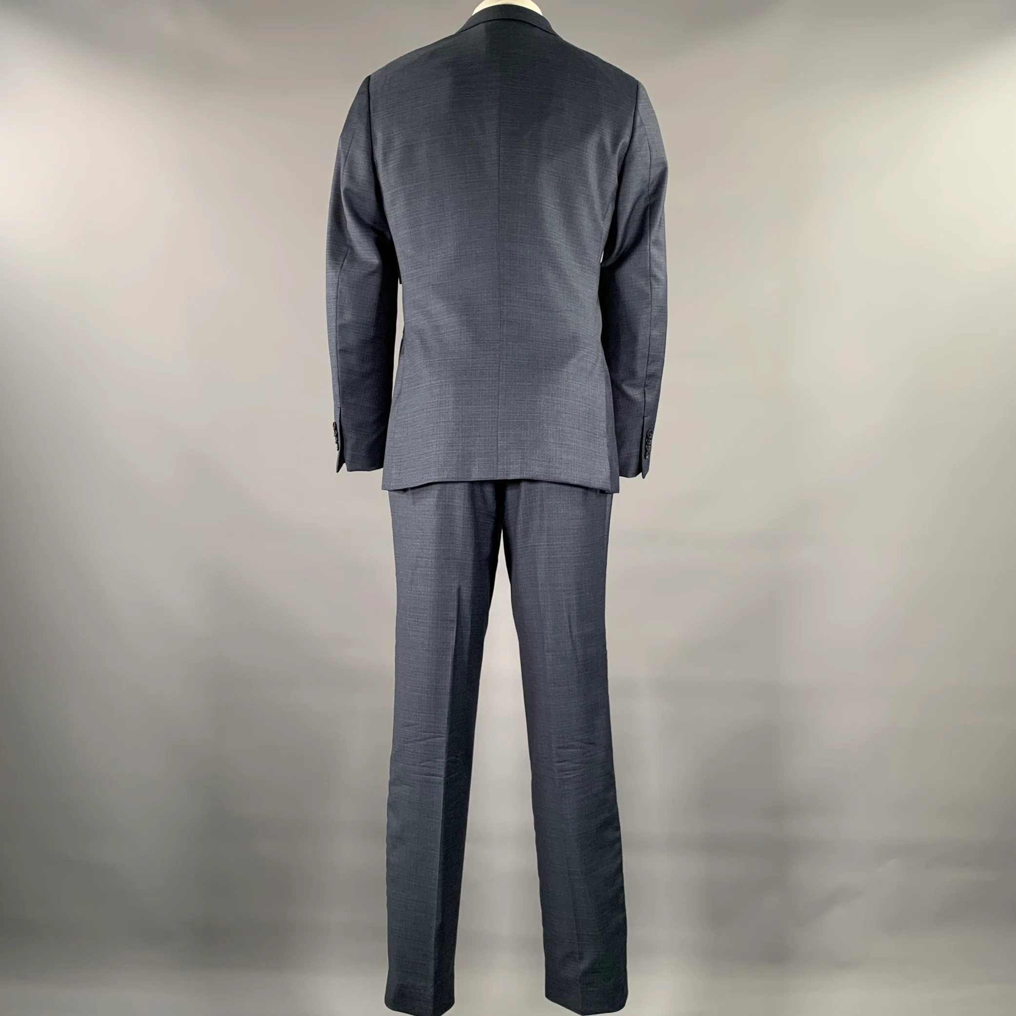 ERMENEGILDO ZEGNA Size 38 Navy Heather Wool Notch Lapel Suit - Image 3