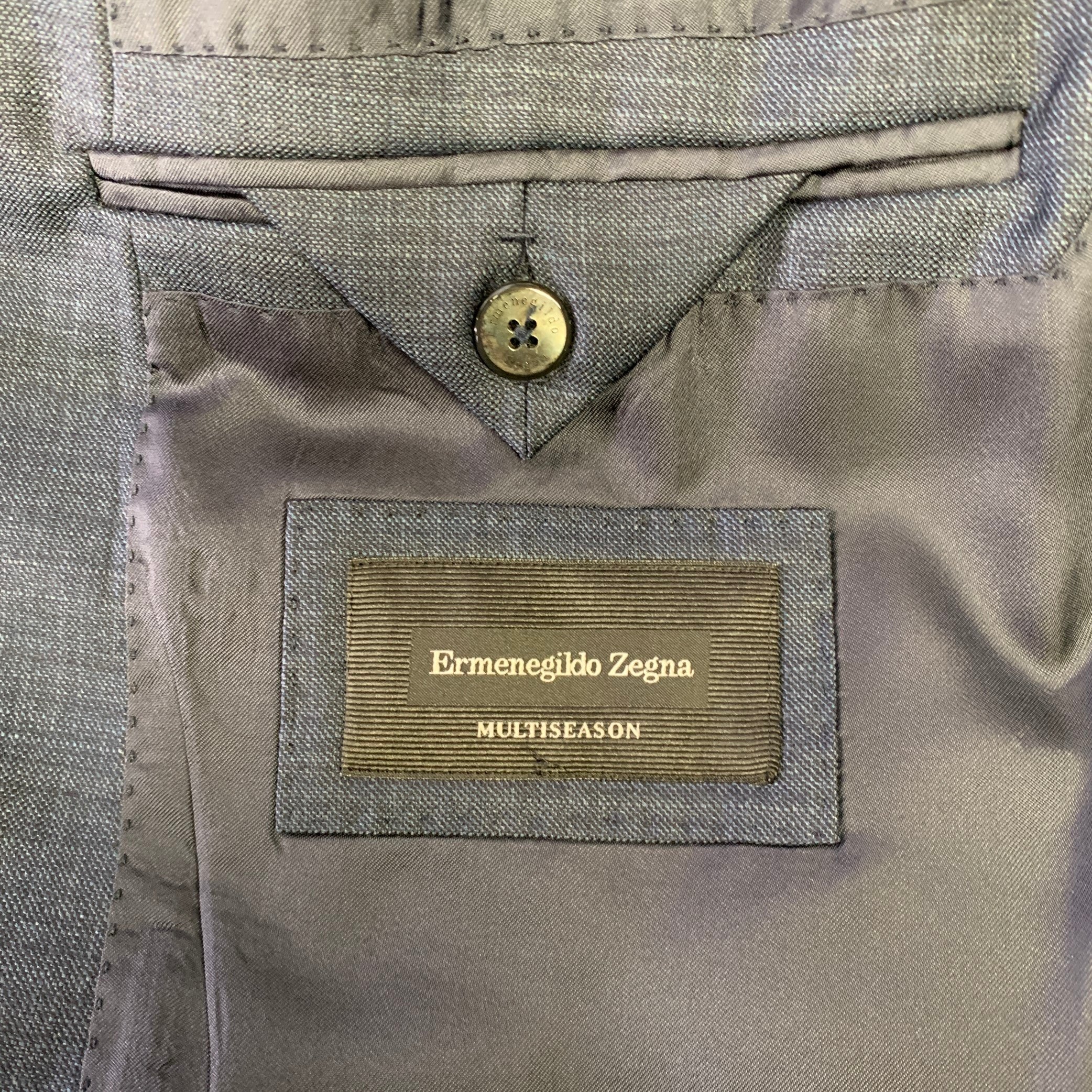 ERMENEGILDO ZEGNA Size 38 Navy Heather Wool Notch Lapel Suit - Image 7