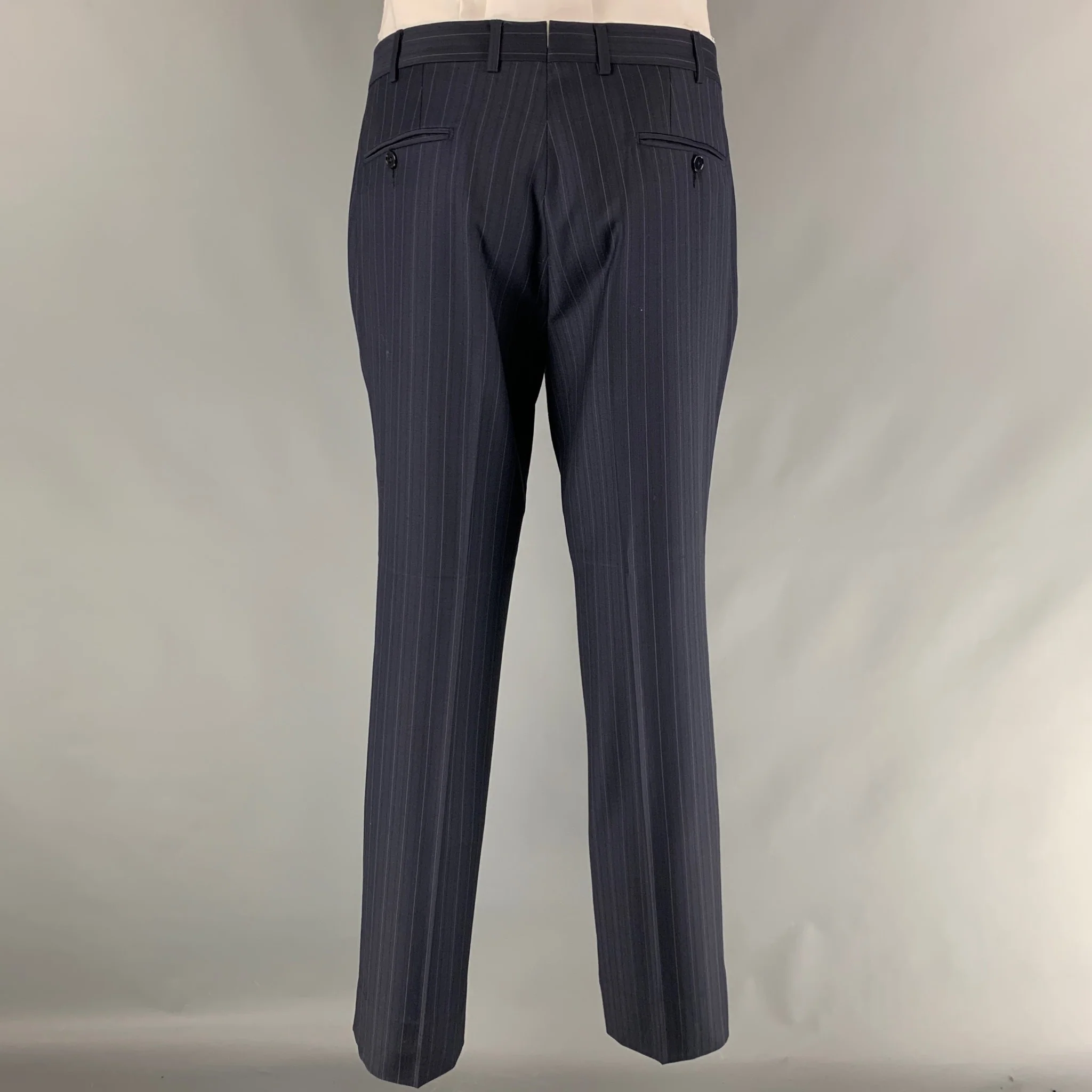 ERMENEGILDO ZEGNA Size 38 Navy Stripe Wool Peak Lapel Suit - Image 6