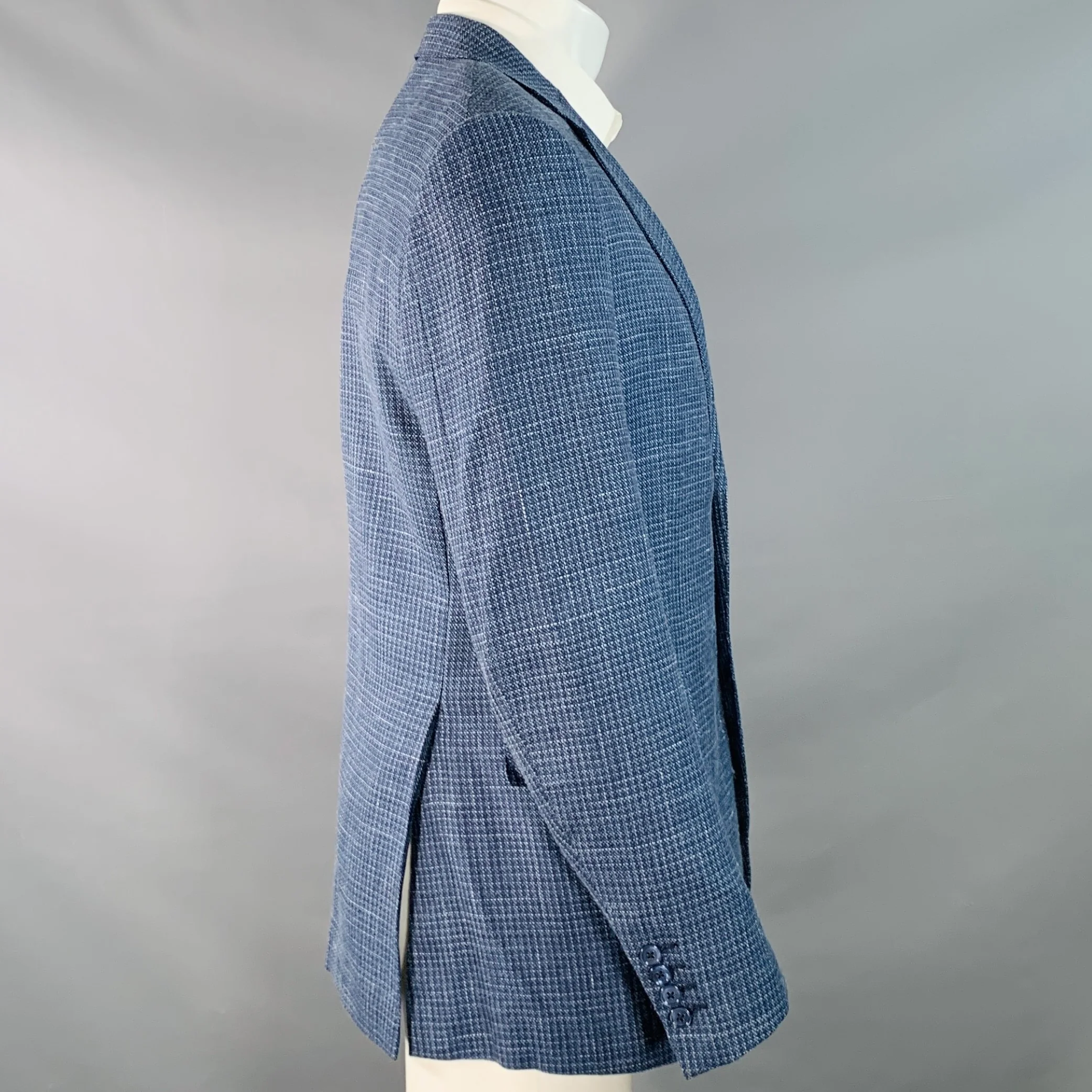 ERMENEGILDO ZEGNA Size 40 Blue Black White Woven Notch Lapel Sport Coat - Image 3