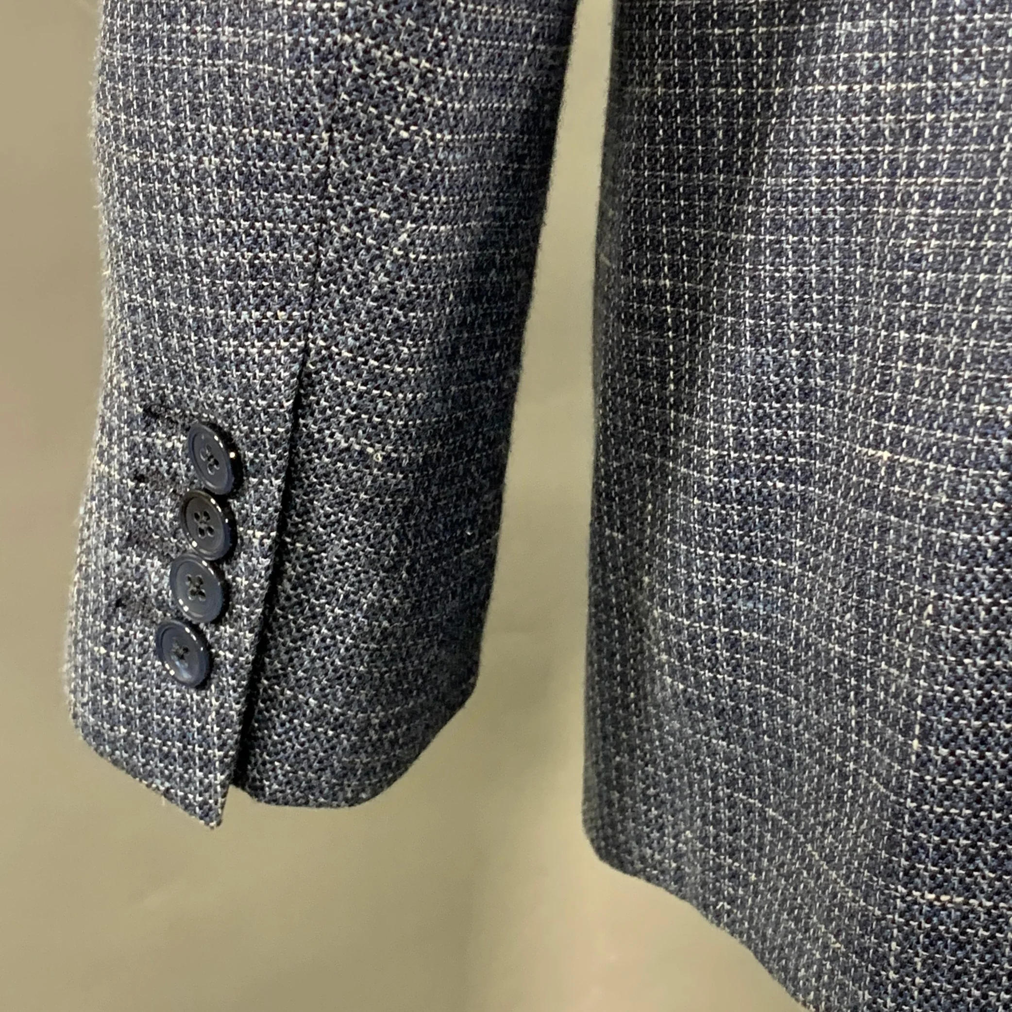 ERMENEGILDO ZEGNA Size 40 Blue Black White Woven Notch Lapel Sport Coat - Image 5