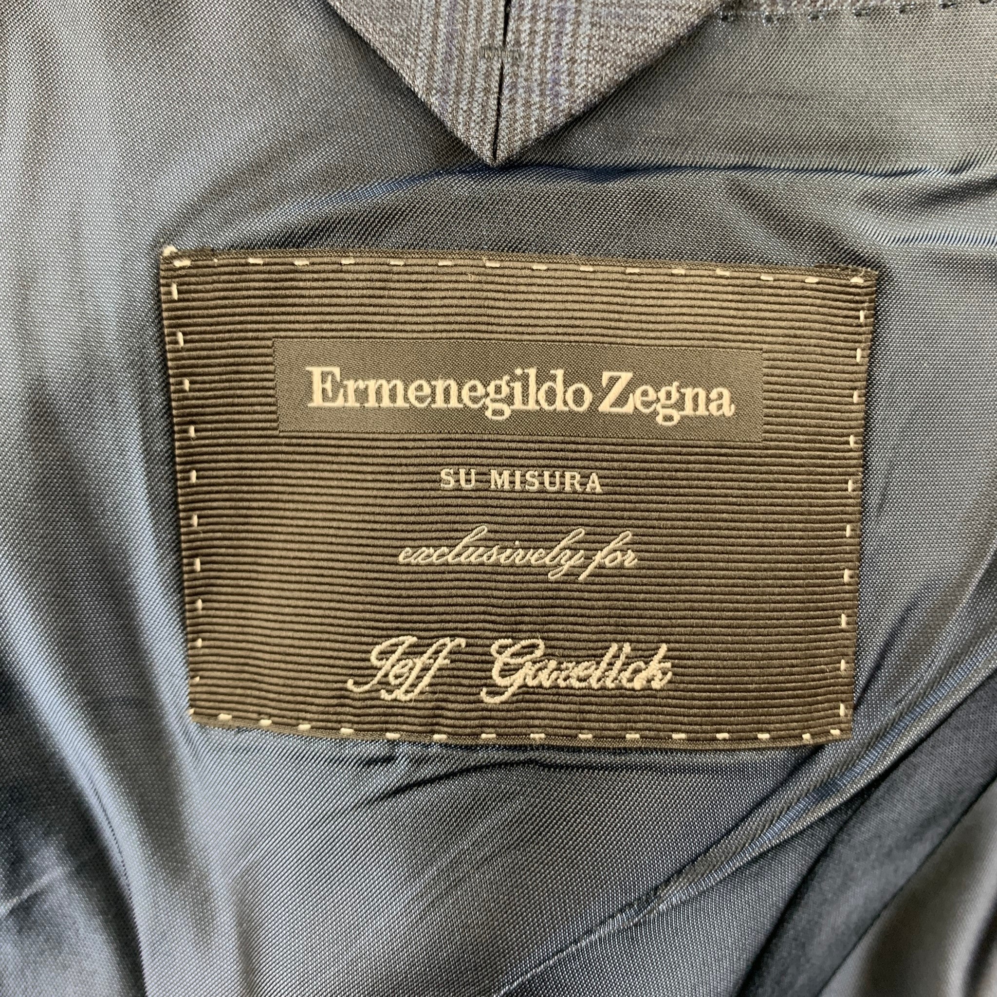 ERMENEGILDO ZEGNA Size 40 Navy Glenplaid Wool / Silk Double Breasted Suit - Image 11