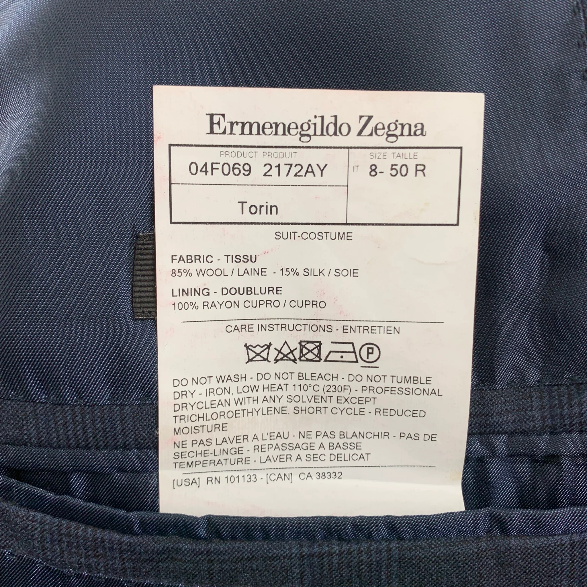ERMENEGILDO ZEGNA Size 40 Navy Glenplaid Wool / Silk Double Breasted Suit - Image 7