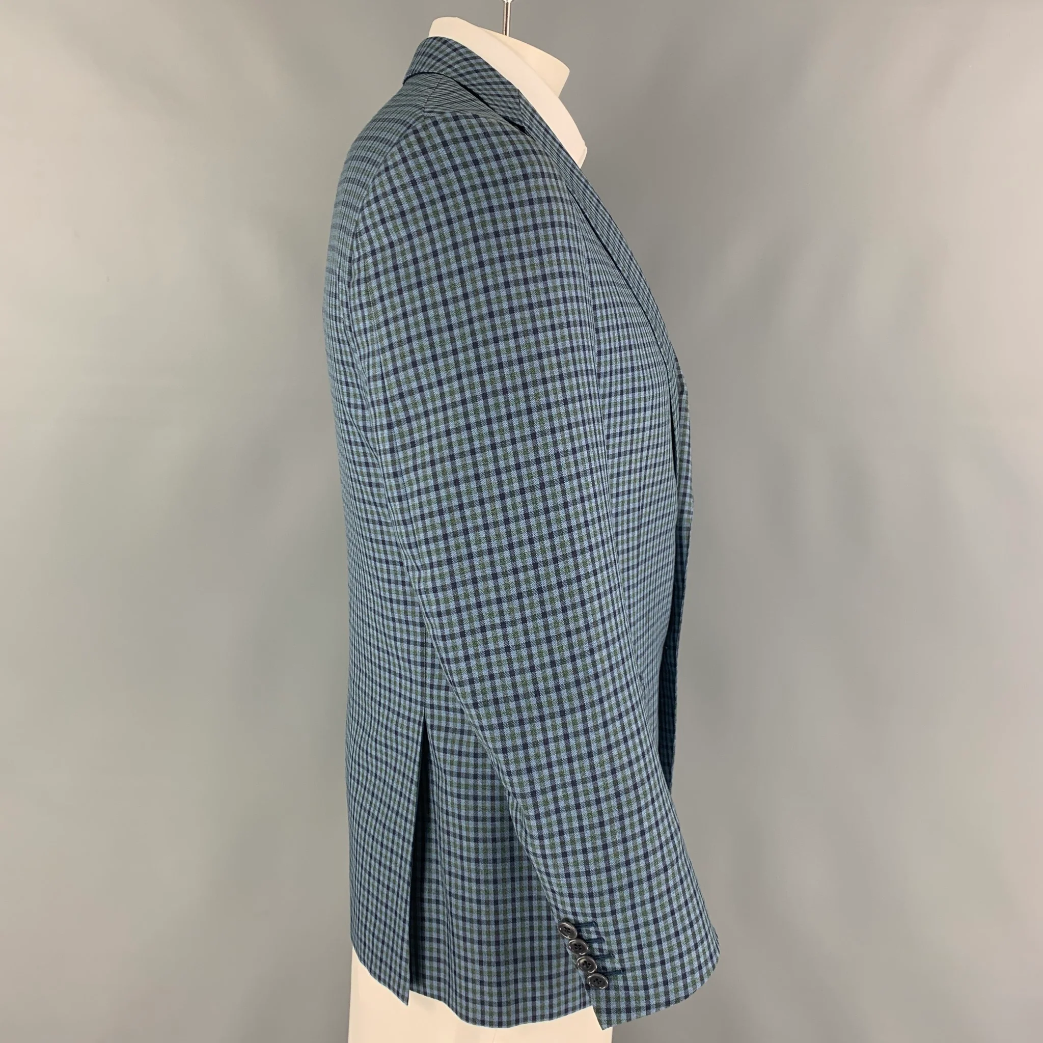 ERMENEGILDO ZEGNA Size 40 Regular Blue Green Checkered Wool Sport Coat - Image 2