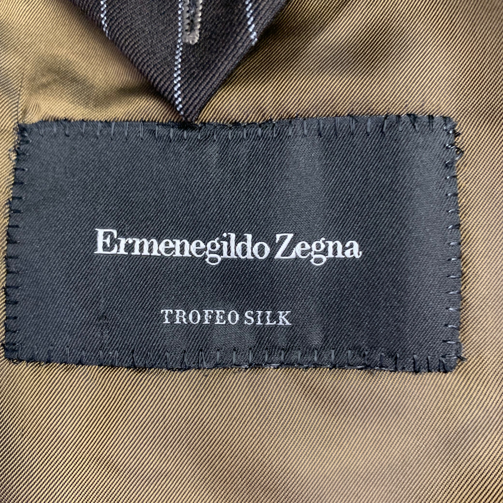 ERMENEGILDO ZEGNA Size 42 Brown Olive Window Pane Silk Wool Notch Lapel Sport Coat - Image 6