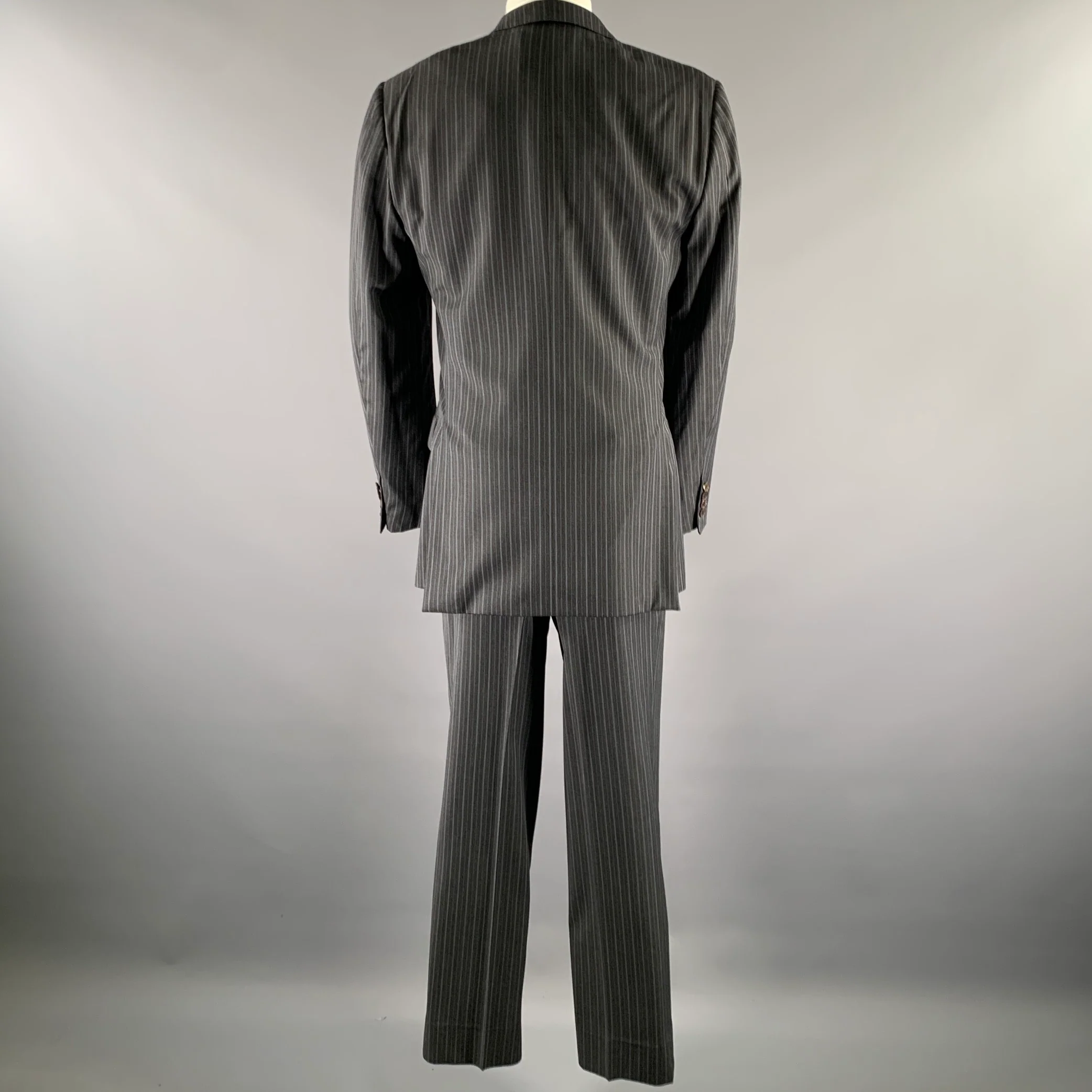 ERMENEGILDO ZEGNA Size 42 Grey Blue Stripe Wool Notch Lapel Suit - Image 3