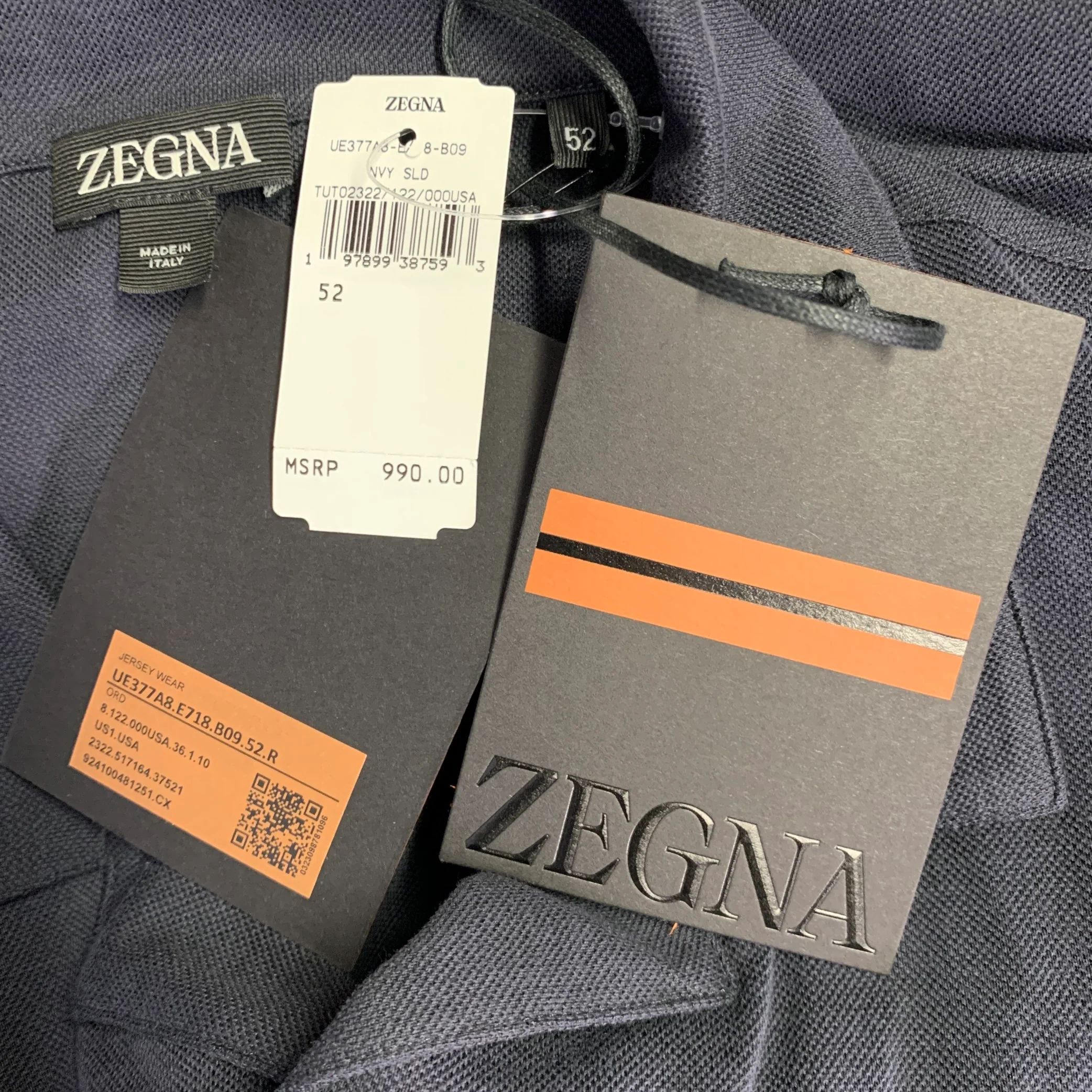 ERMENEGILDO ZEGNA Size 42 Navy Silk Cotton Half Placket Polo - Image 4