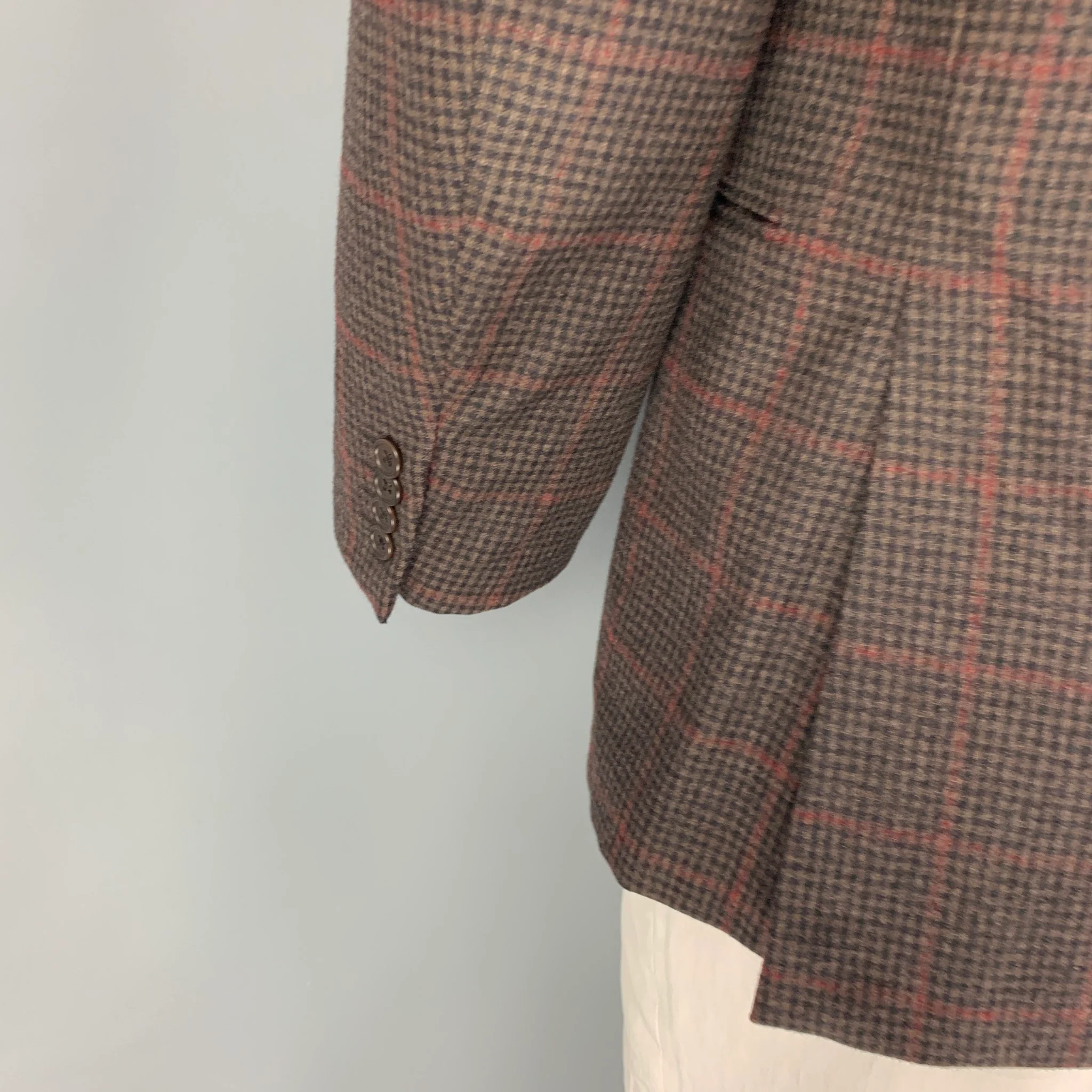 ERMENEGILDO ZEGNA Size 42 Regular Brown Red Plaid Sport Coat - Image 4
