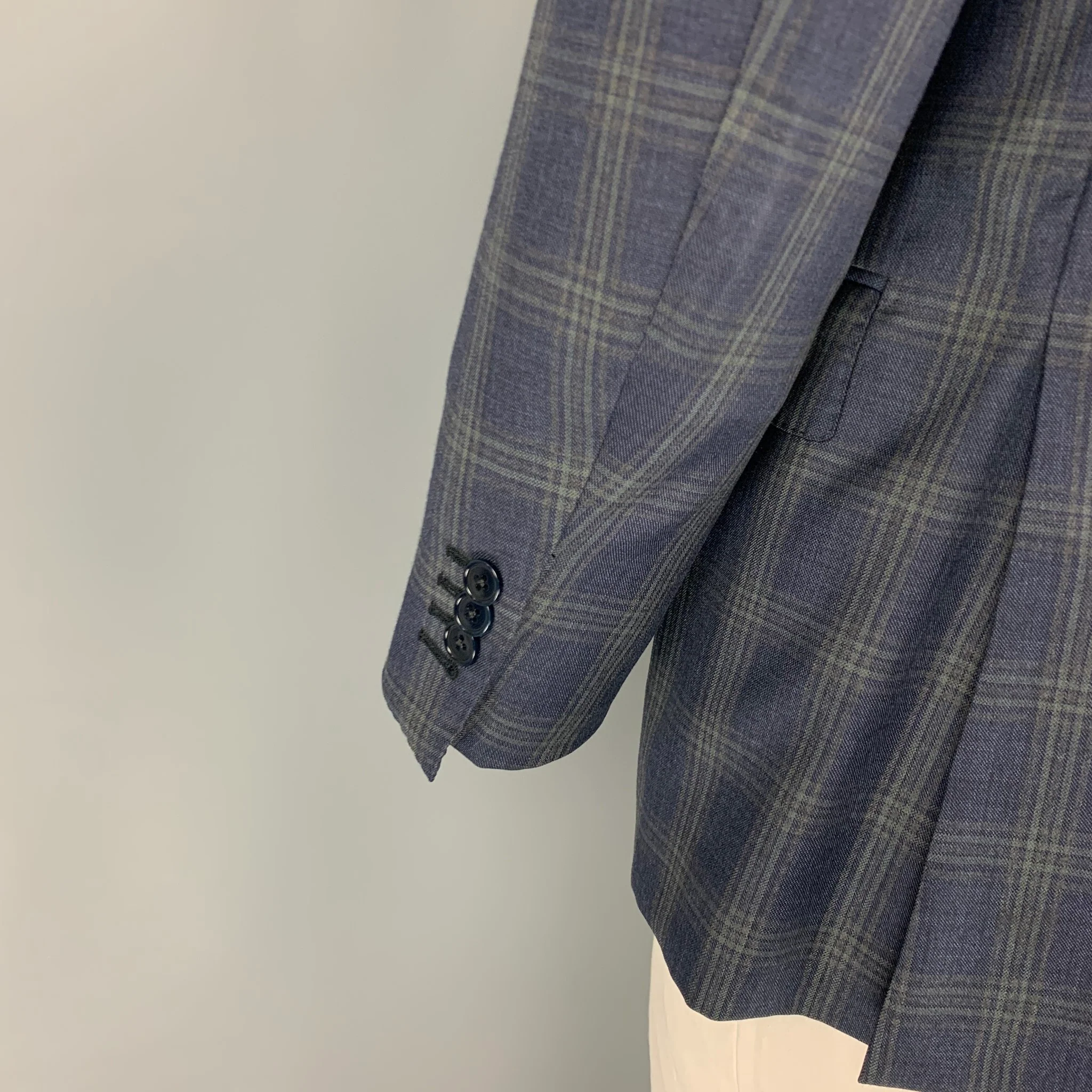 ERMENEGILDO ZEGNA Size 42 Regular Navy Olive Plaid Wool Suit - Image 4