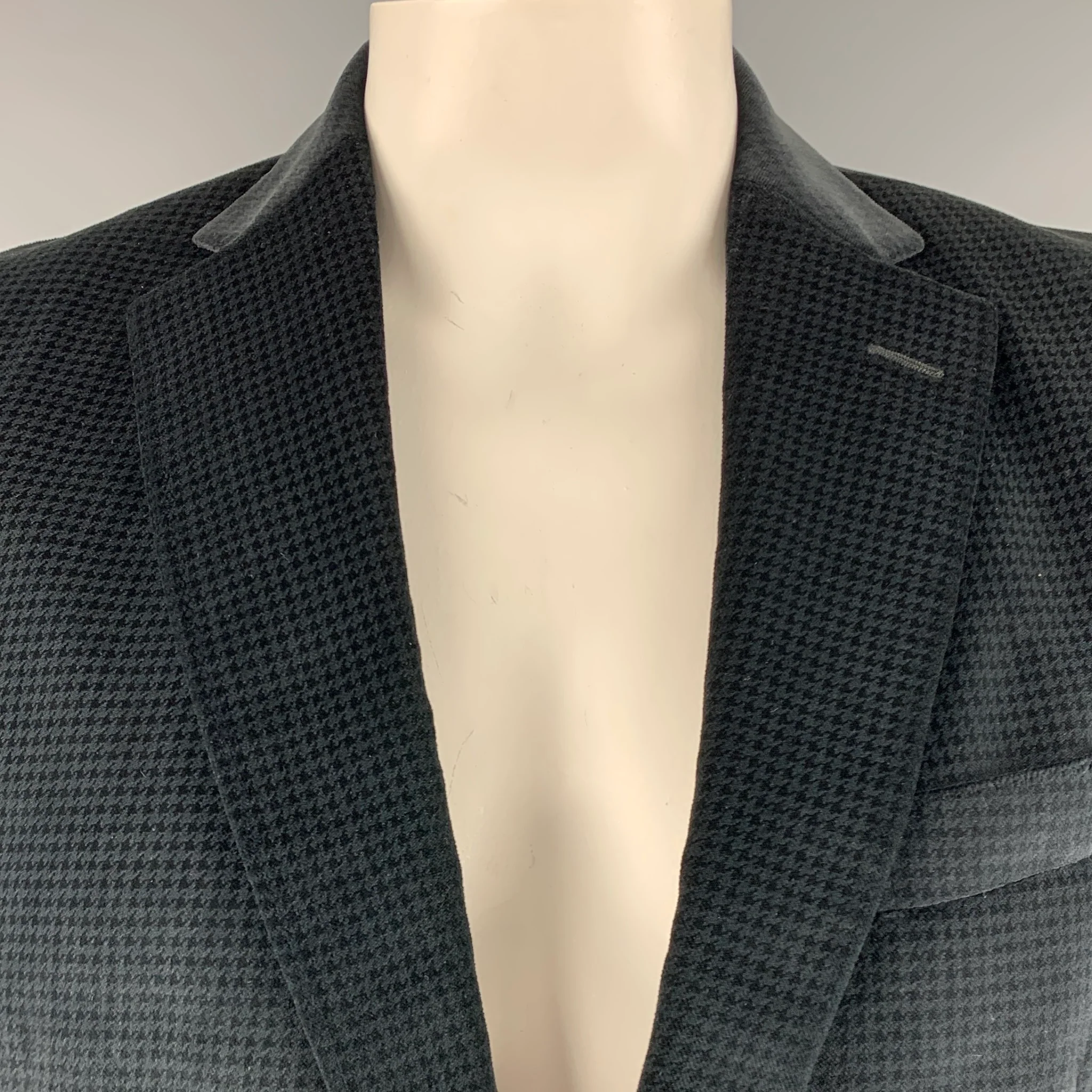 ERMENEGILDO ZEGNA Size 44 Black Houndstooth Cotton Silk Sport Coat - Image 2