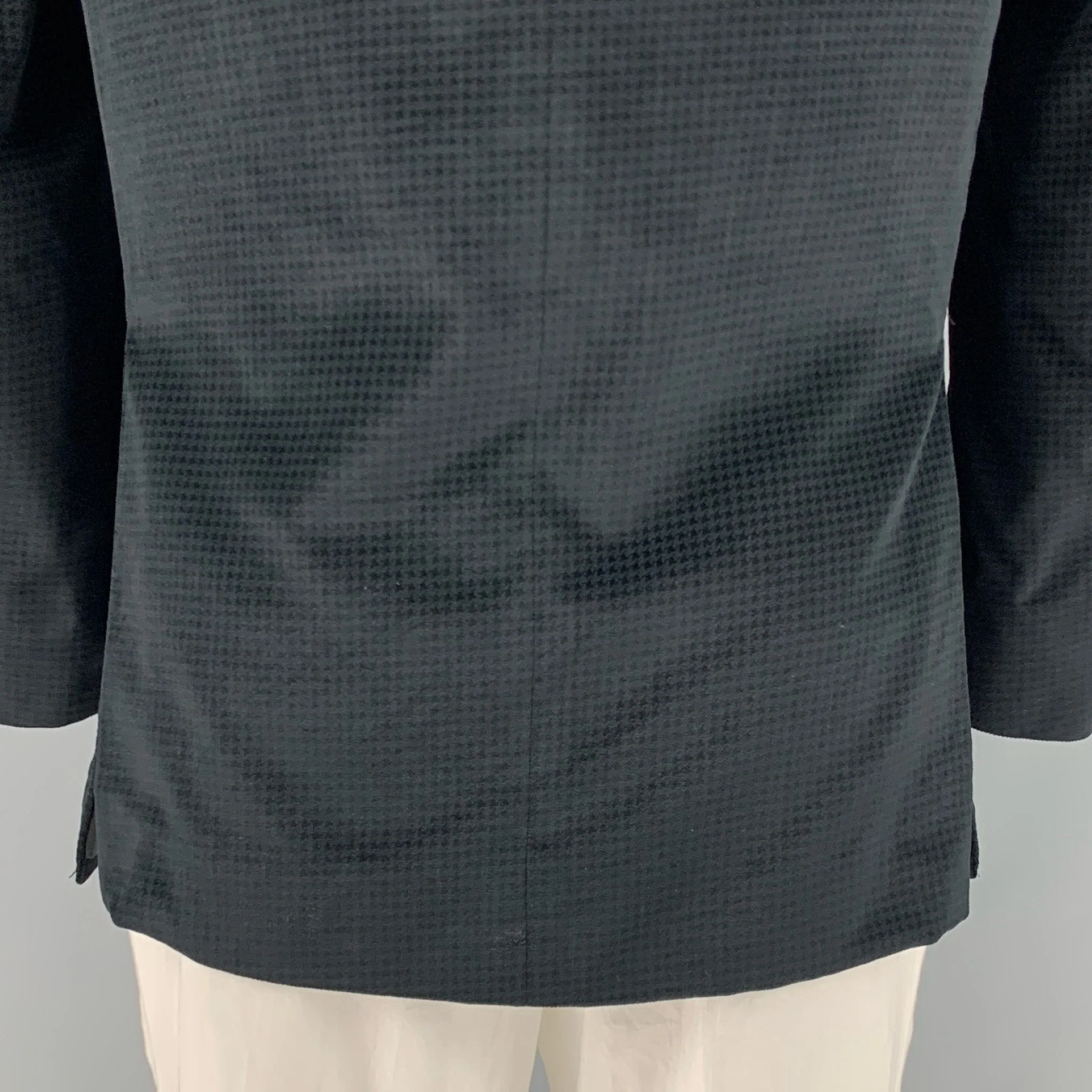 ERMENEGILDO ZEGNA Size 44 Black Houndstooth Cotton Silk Sport Coat - Image 6