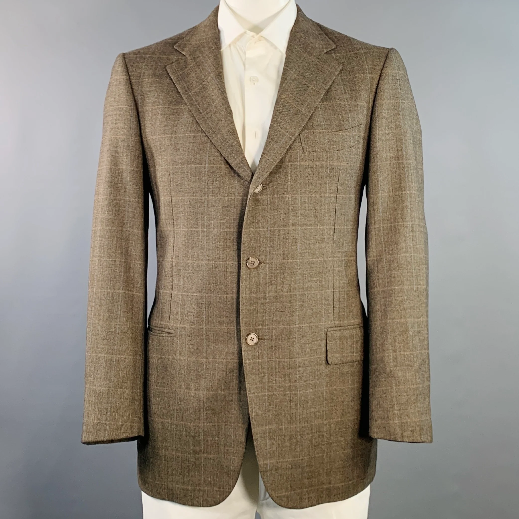 ERMENEGILDO ZEGNA Size 44 Brown Red Blue Plaid Wool Sport Coat