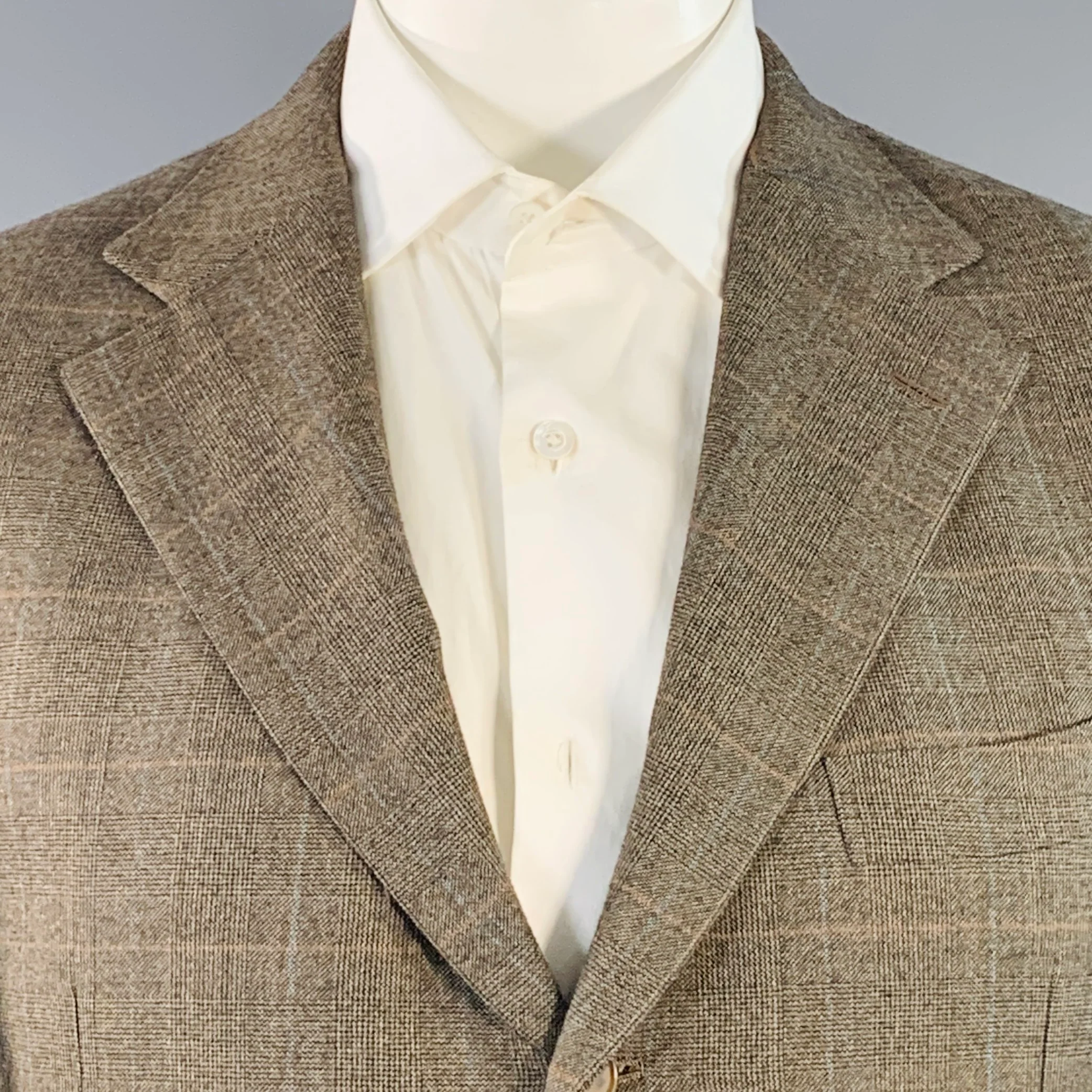 ERMENEGILDO ZEGNA Size 44 Brown Red Blue Plaid Wool Sport Coat - Image 2