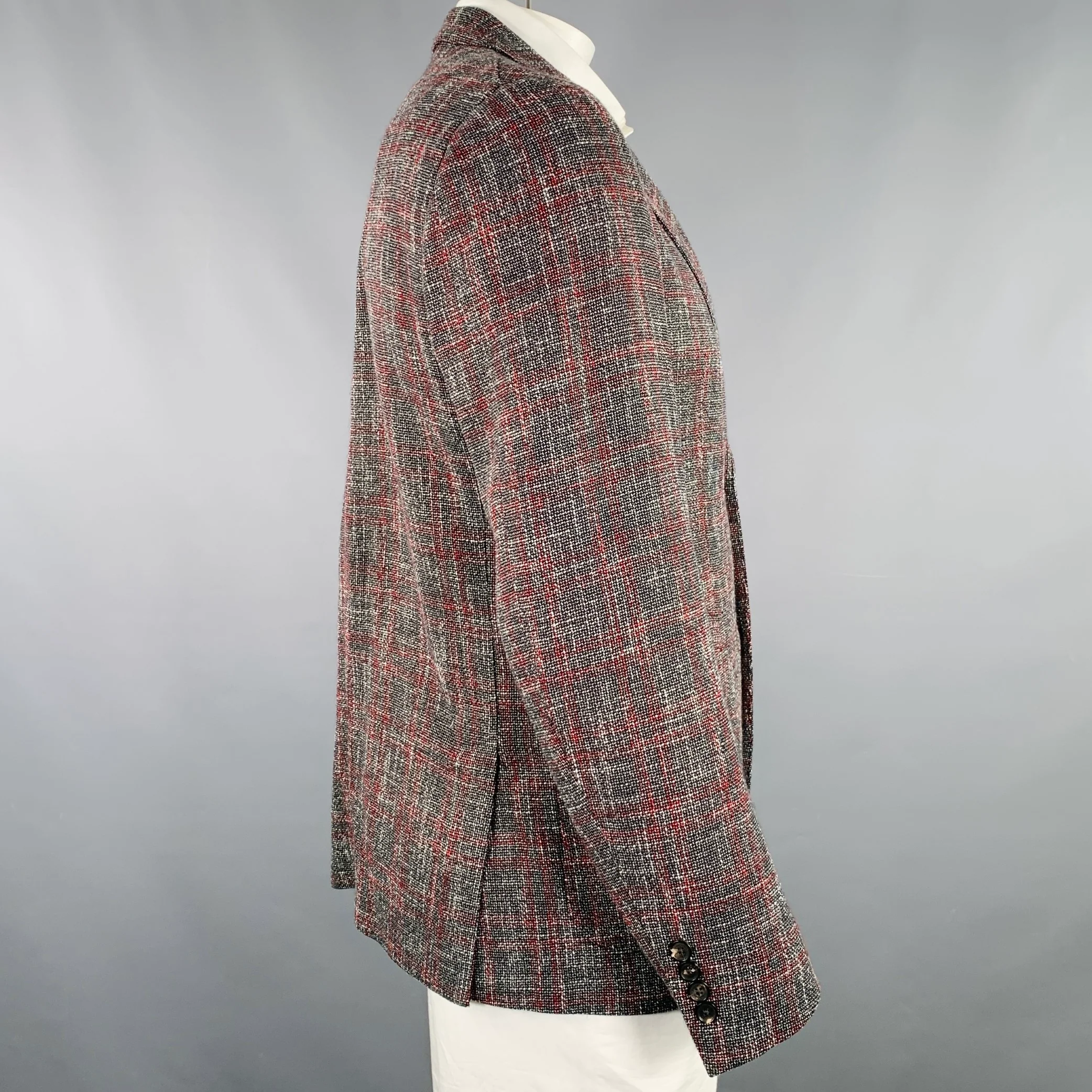 ERMENEGILDO ZEGNA Size 44 Grey Burgundy White Tweed Sport Coat - Image 3