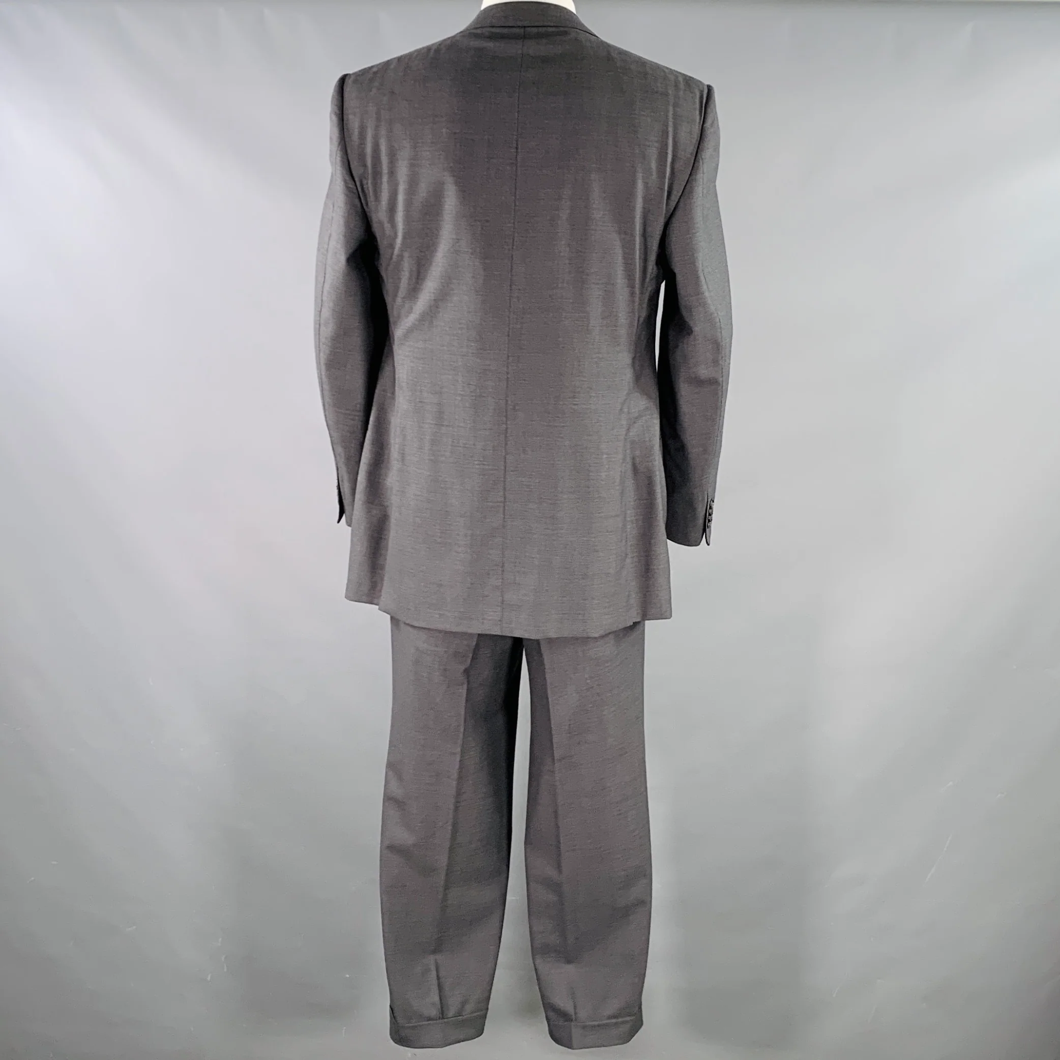 ERMENEGILDO ZEGNA Size 44 Grey Charcoal Wool Notch Lapel Suit - Image 3