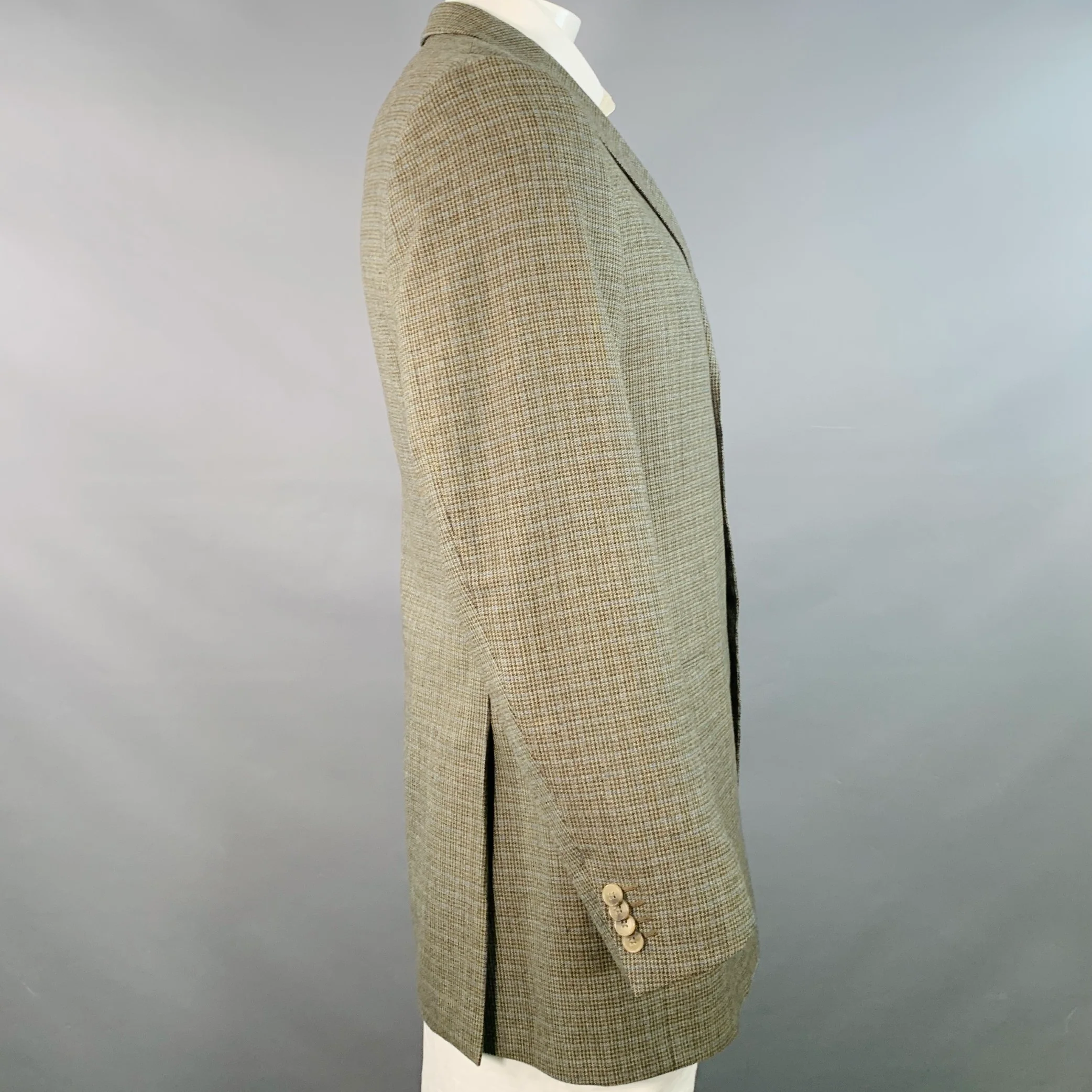 ERMENEGILDO ZEGNA Size 44 Long Grey Blue Houndstooth Wool Sport Coat - Image 3