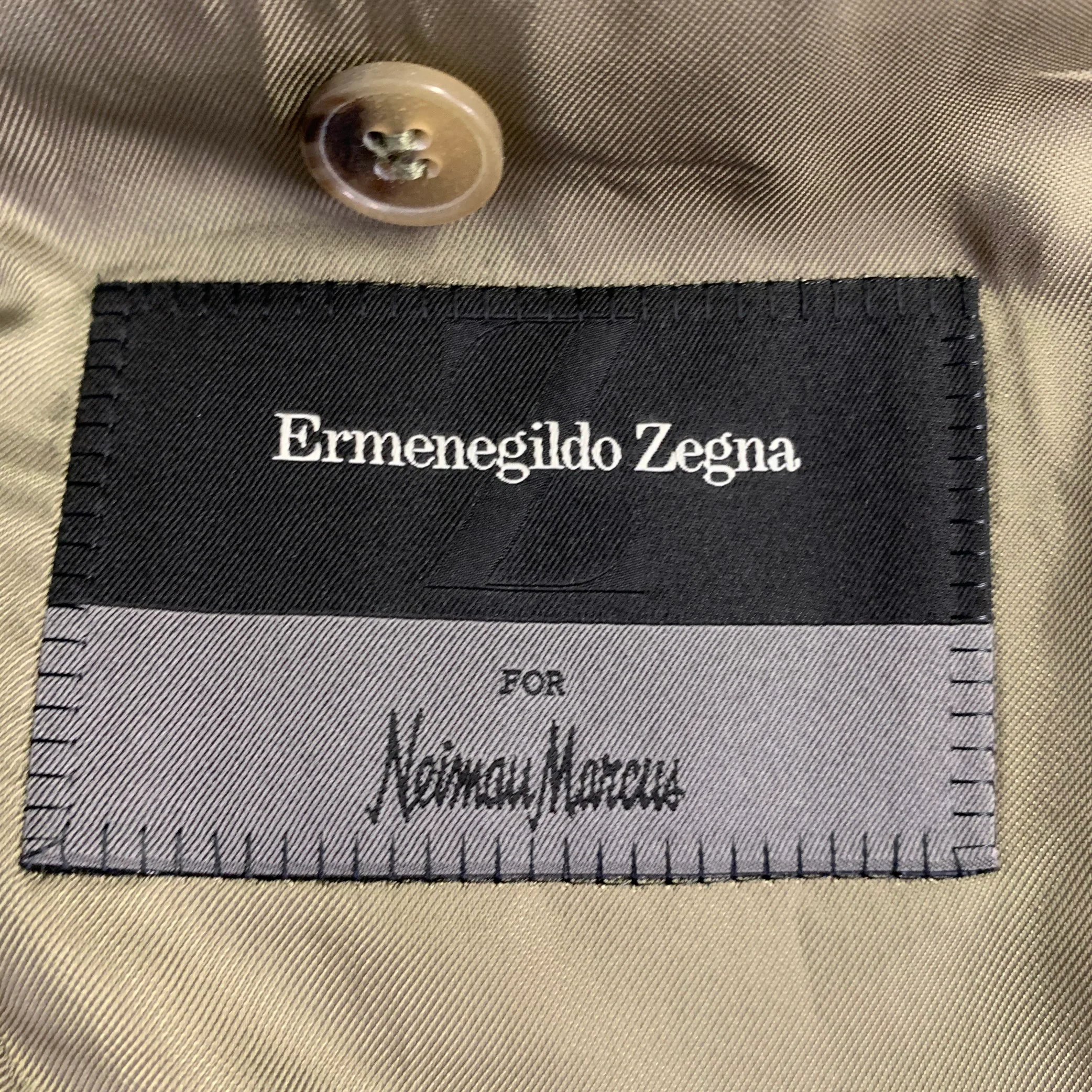 ERMENEGILDO ZEGNA Size 44 Long Grey Blue Houndstooth Wool Sport Coat - Image 6
