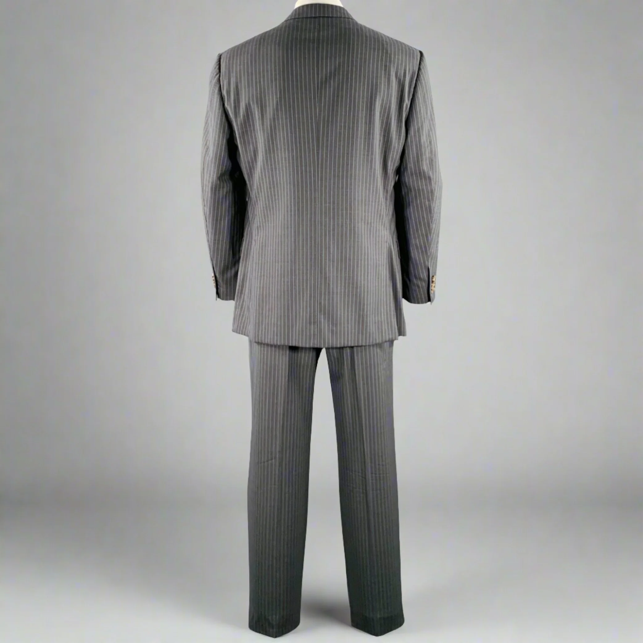 ERMENEGILDO ZEGNA Size 46 Grey Blue Pinstripe Wool Suit - Image 3
