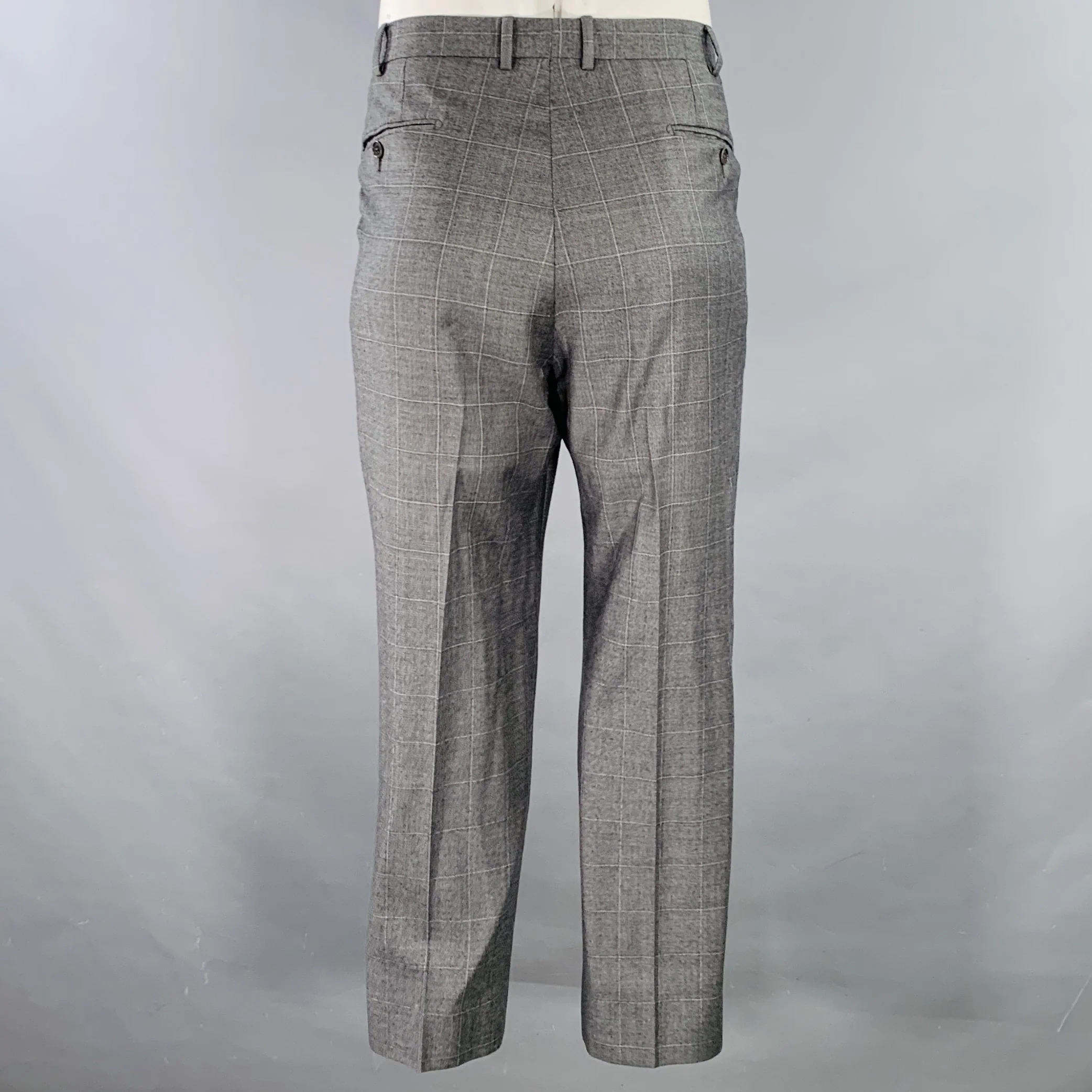 ERMENEGILDO ZEGNA Size 46 Grey White Window Pane Wool Notch Lapel Suit - Image 5