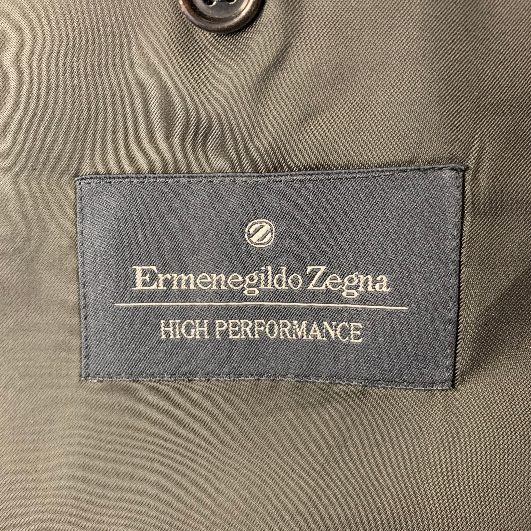 ERMENEGILDO ZEGNA Size 46 Grey Window Pane Wool Notch Lapel Suit - Image 6