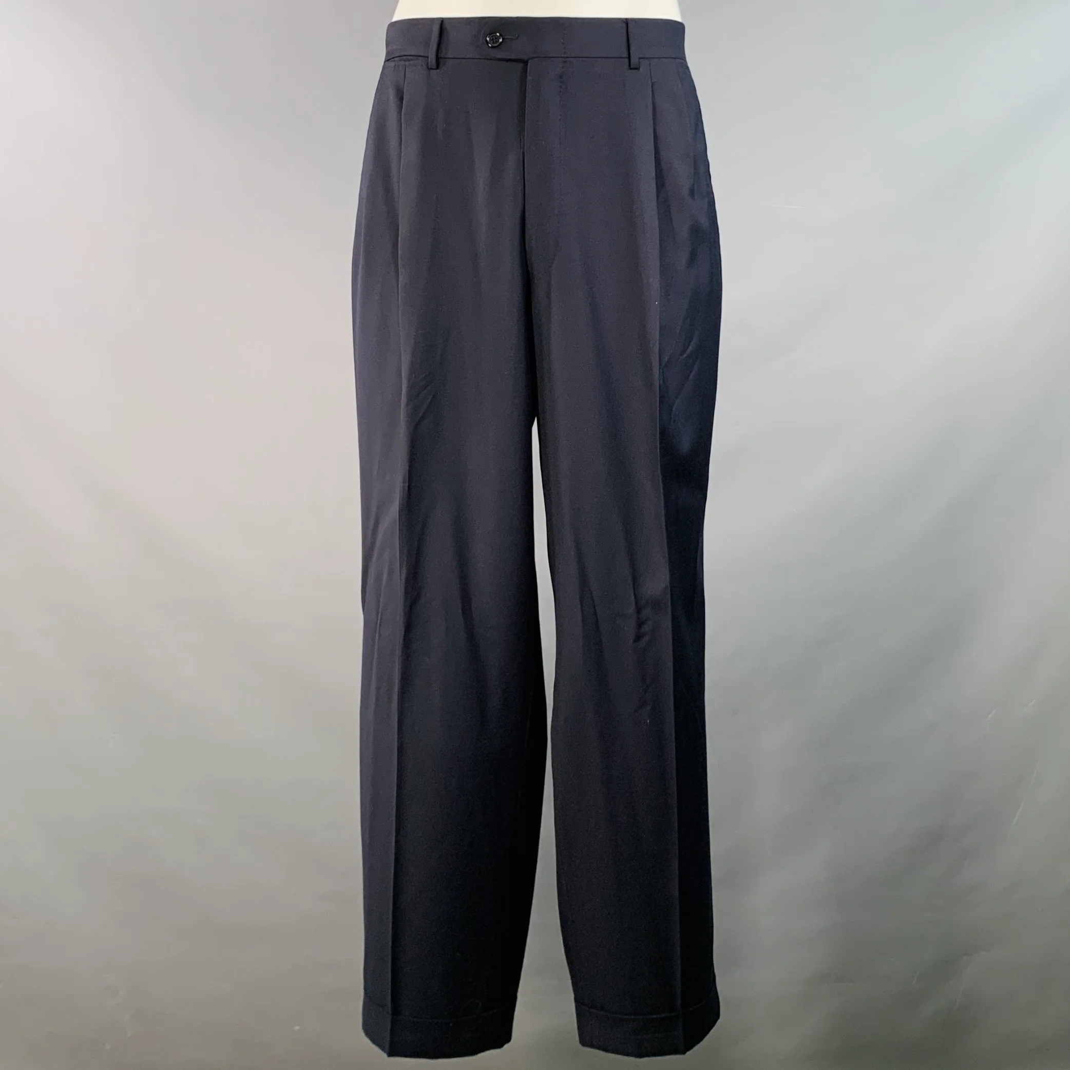 ERMENEGILDO ZEGNA Size 46 Regular Navy Twill Wool Notch Lapel Suit - Image 4